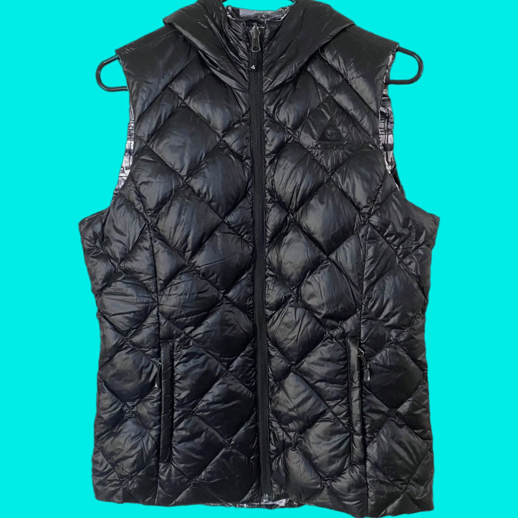Vintage Gerry Quilted Down Puffer Vest Hood Black Womens Small Full Zip Reversible Size S / US 4 / IT 40 - 1 Thumbnail
