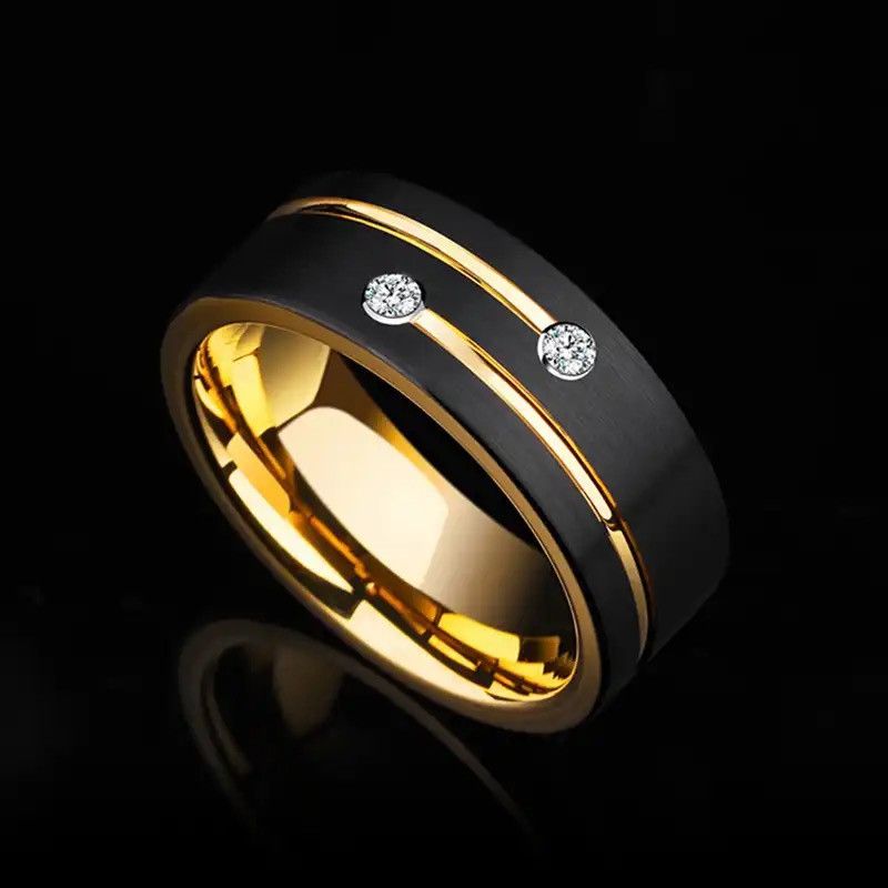 Jewelry Luxury Mens 8mm Black Stainless Steel Gold Color Ring Size ONE SIZE - 4 Thumbnail
