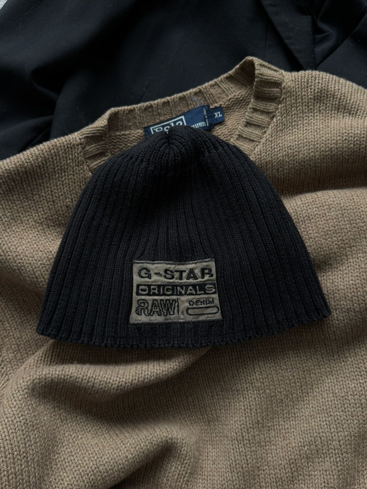 G-Star Vintage G-Star Raw Denim Big Logo Knit Beanie Hat Size ONE SIZE - 3 Thumbnail