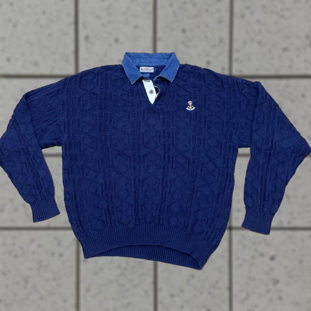 Nautica VINTAGE Ruff Hewn Complex: Nautical Pullover Sweater Men L Blue Anchor Logo Navy Knit USA Size US L / EU 52-54 / 3 - 1 Thumbnail