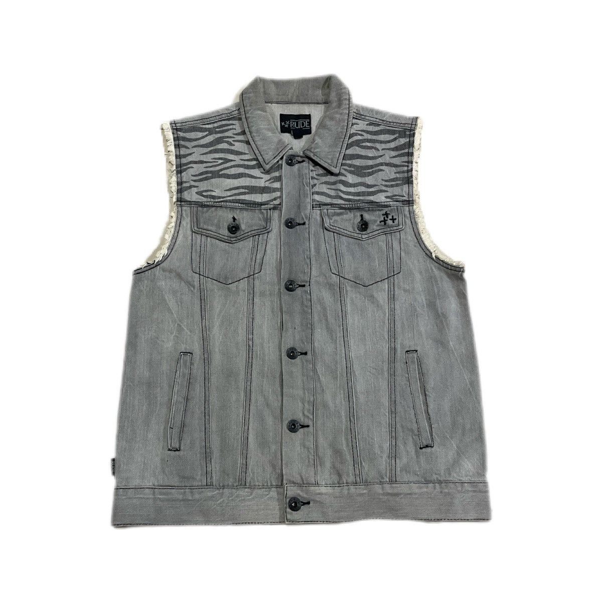 Hysteric Glamour × Japanese Brand × Seditionaries 🔥Sick Y2K Rude Frayed Denim Vest Tiger Printed Size US M / EU 48-50 / 2 - 3 Thumbnail