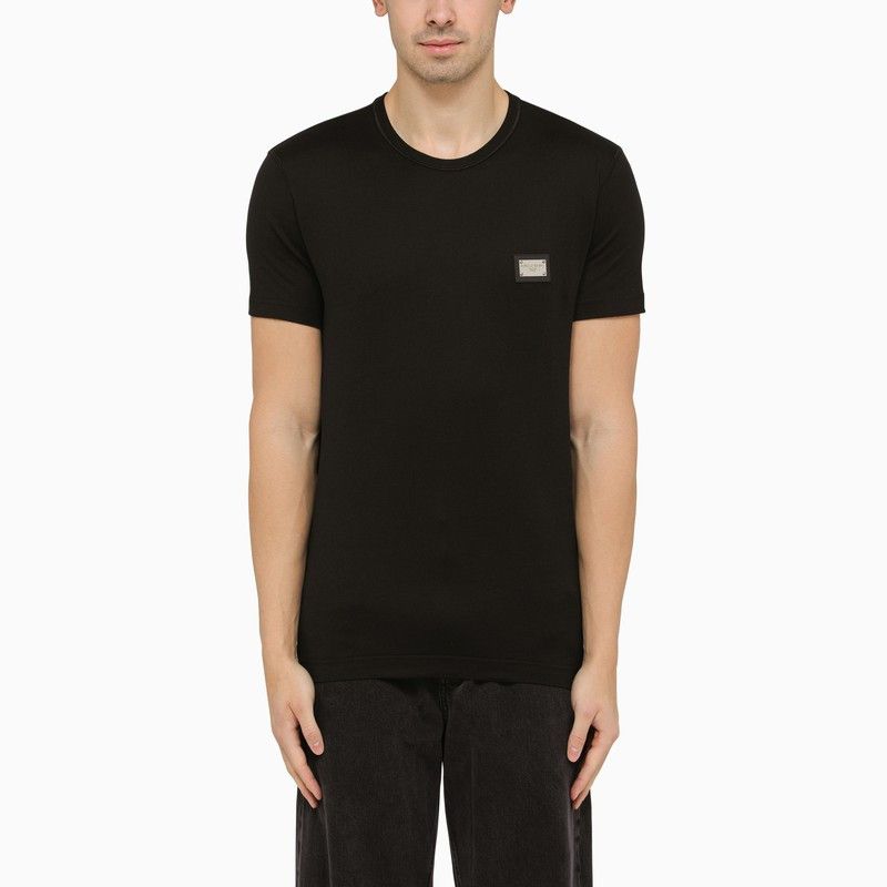 image of Dolce Gabbana Dolce&gabbana Black Crewneck T-Shirt With Logo Plaque, Men's (Size Large)