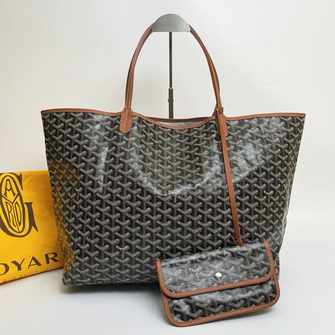 Goyard Saint Louis Large Black Coated Canvas Print Shoulder Bag Sub-Pocket, Women's