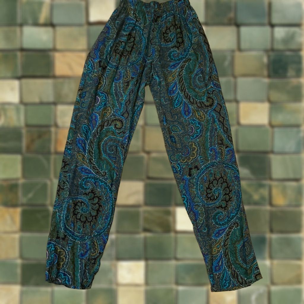 Vintage VINTAGE CAbi Carol Anderson Palazzo Pants Paisley Green Abstract Jewel Tapered USA Women Pants Size 32" / US 10 / IT 46 - 1 Thumbnail