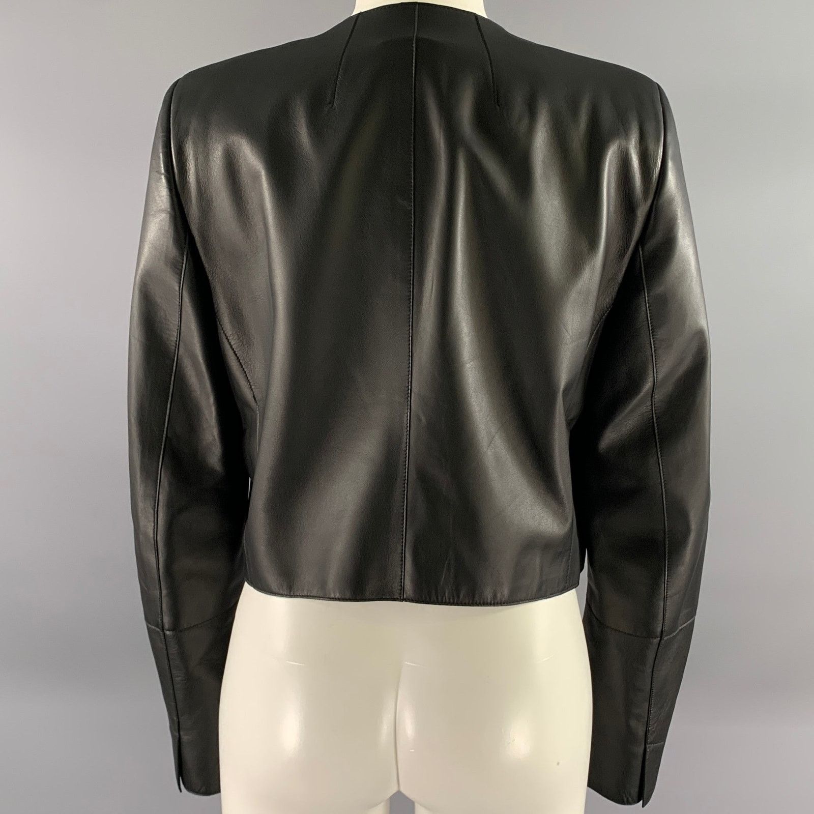 Akris AKRIS Size 12 Black Leather Cropped Jacket Size XL / US 12-14 / IT 48-50 - 4 Thumbnail