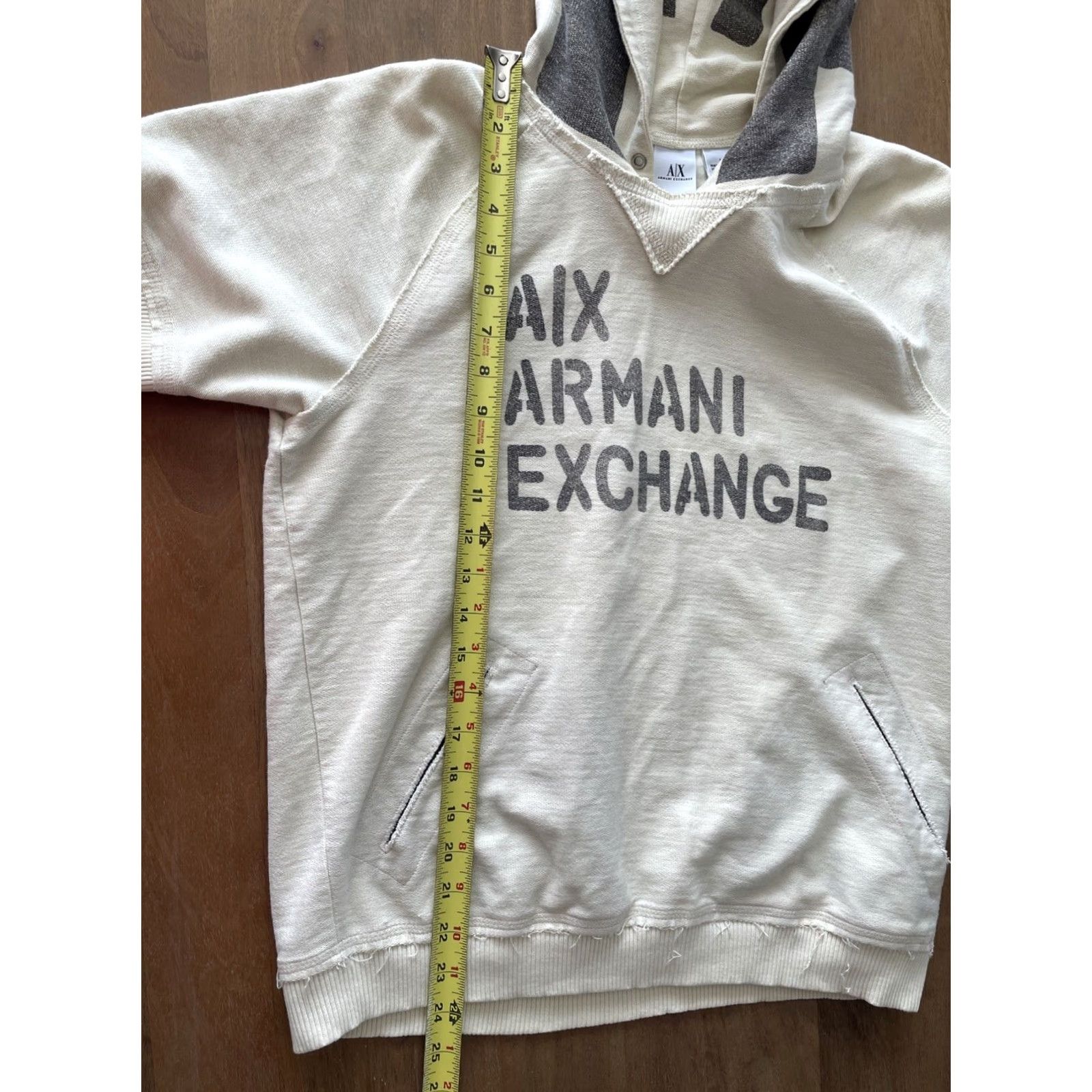 Armani Exchange VINTAGE Armani Exchange Hoodie Mens M Cream Ivory Short Sleeve A/X Grunge 00s City Hip Hop Y2K Pullover Hooded Logo Regular Fit Knit Cotton Size US M / EU 48-50 / 2 - 6 Thumbnail