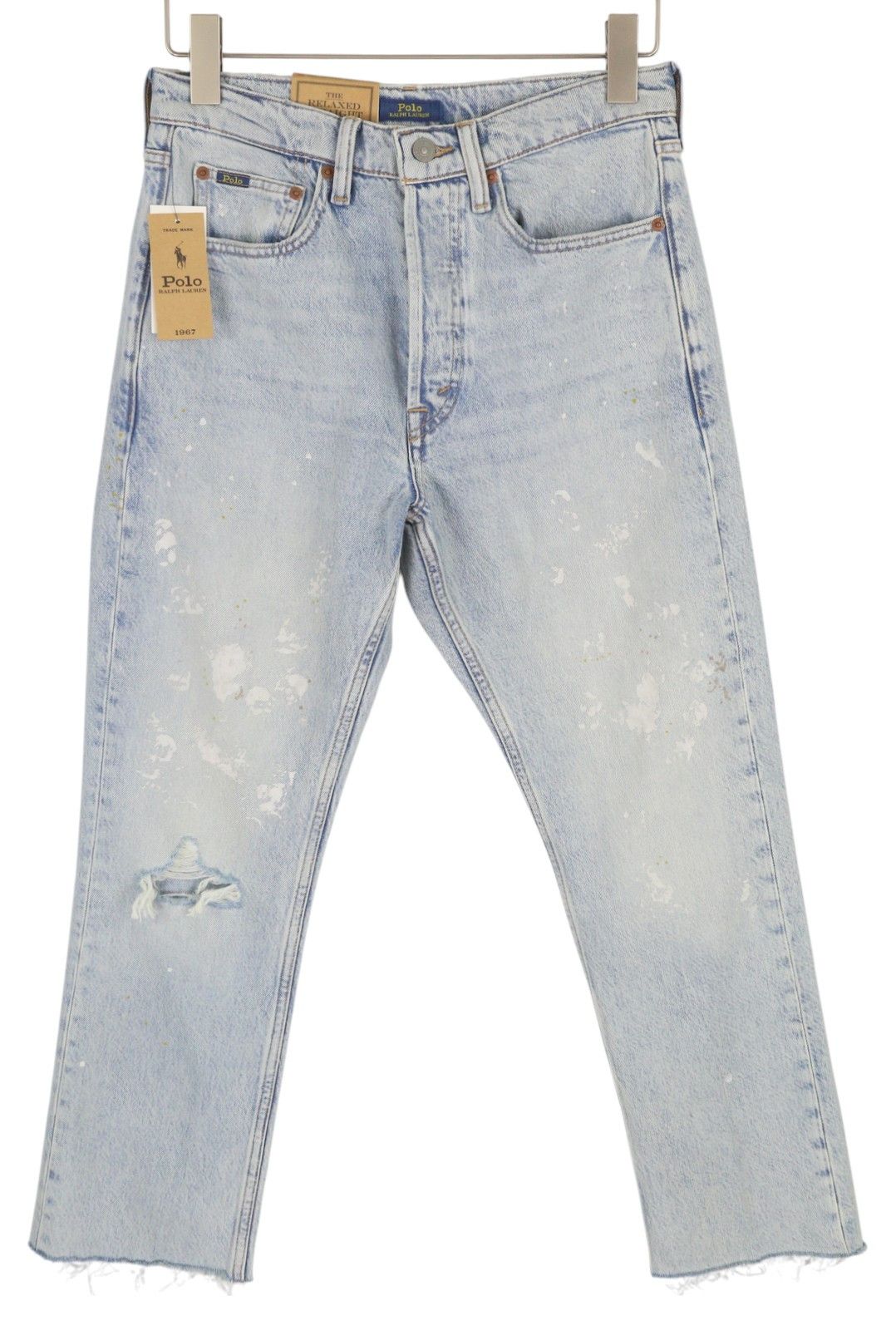 Polo Ralph Lauren W26 Relaxed Crop Distress Painted Blue Jeans 84702 Size 26" / US 2 / IT 38 - 1 Thumbnail