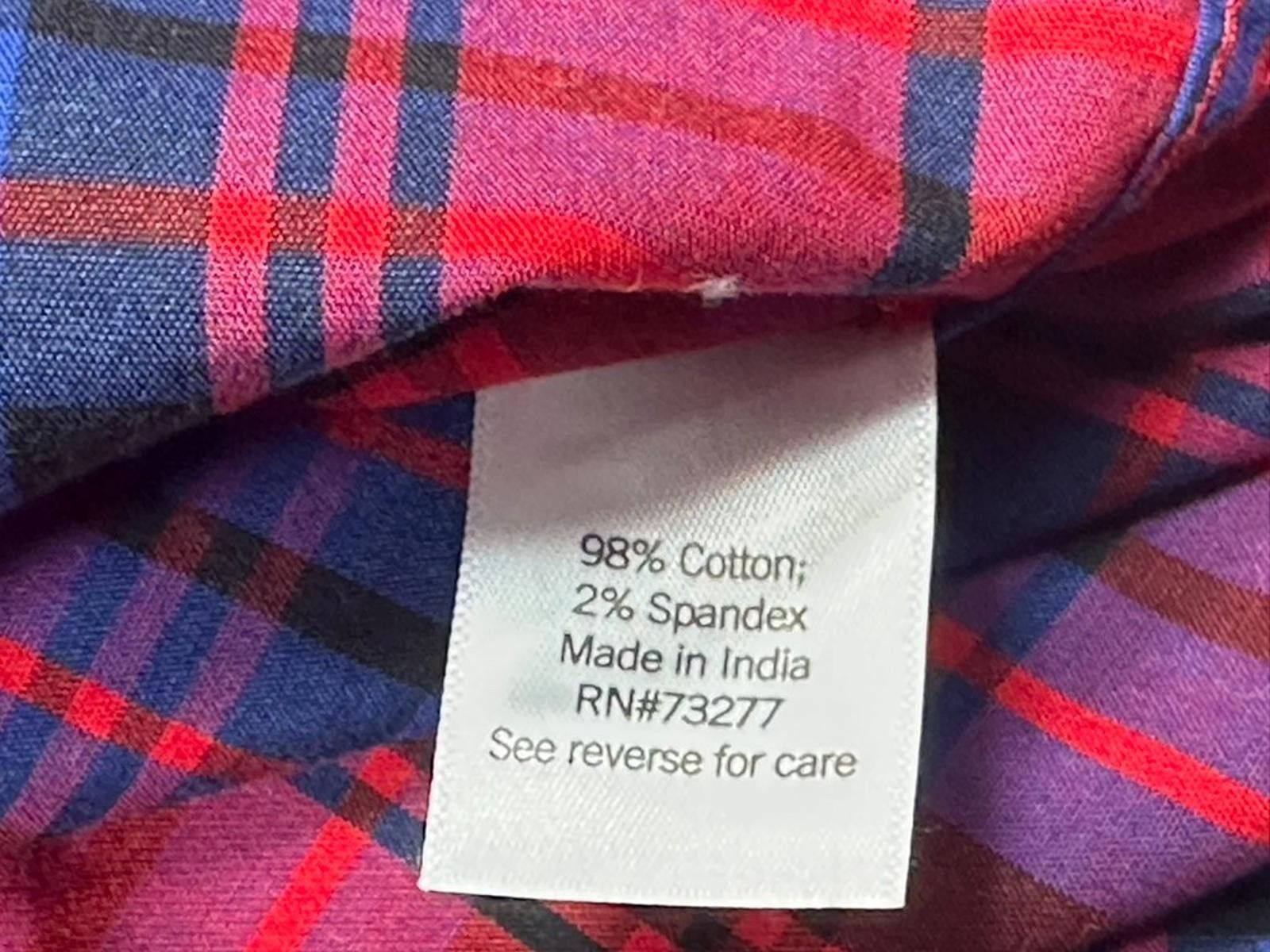 Sonoma Sonoma Plaid Cotton Spandex Blend Button Up Shirt Red/Blue M Size US M / EU 48-50 / 2 - 7 Thumbnail