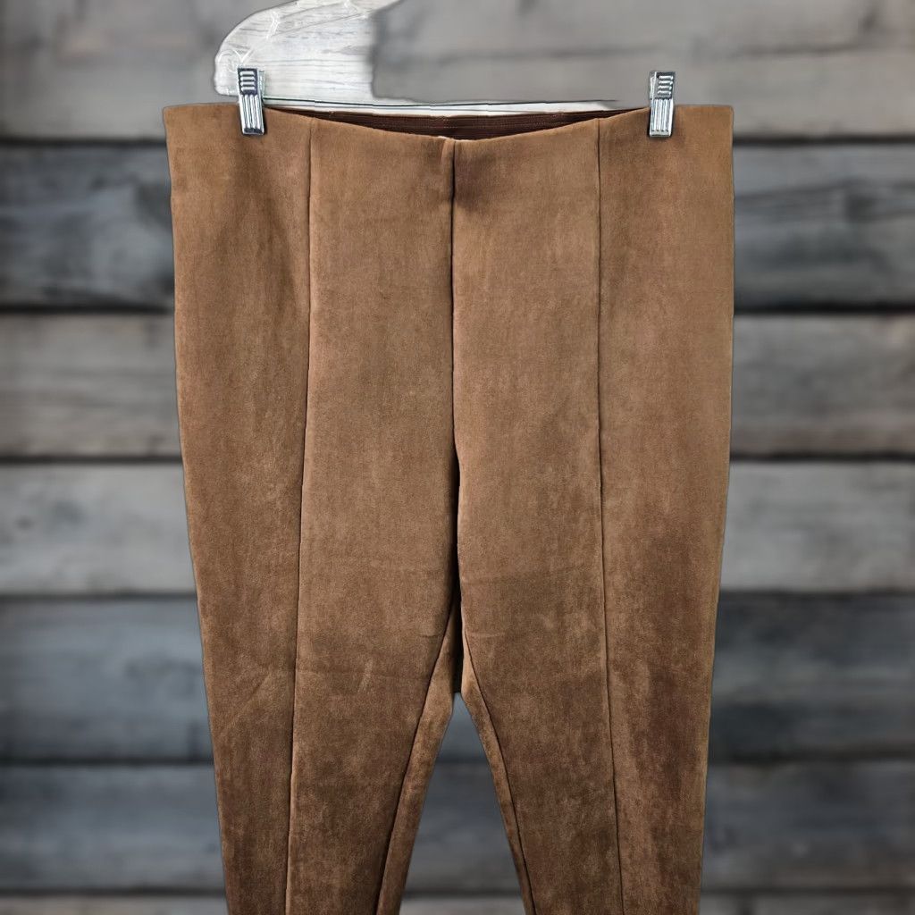 Loft LOFT Ann Taylor Womens Faux Suede Ankle Pants XL Brown Pull On High Rise Adult Regular Size XS? Wait Size 40" / US 18 - 1 Thumbnail