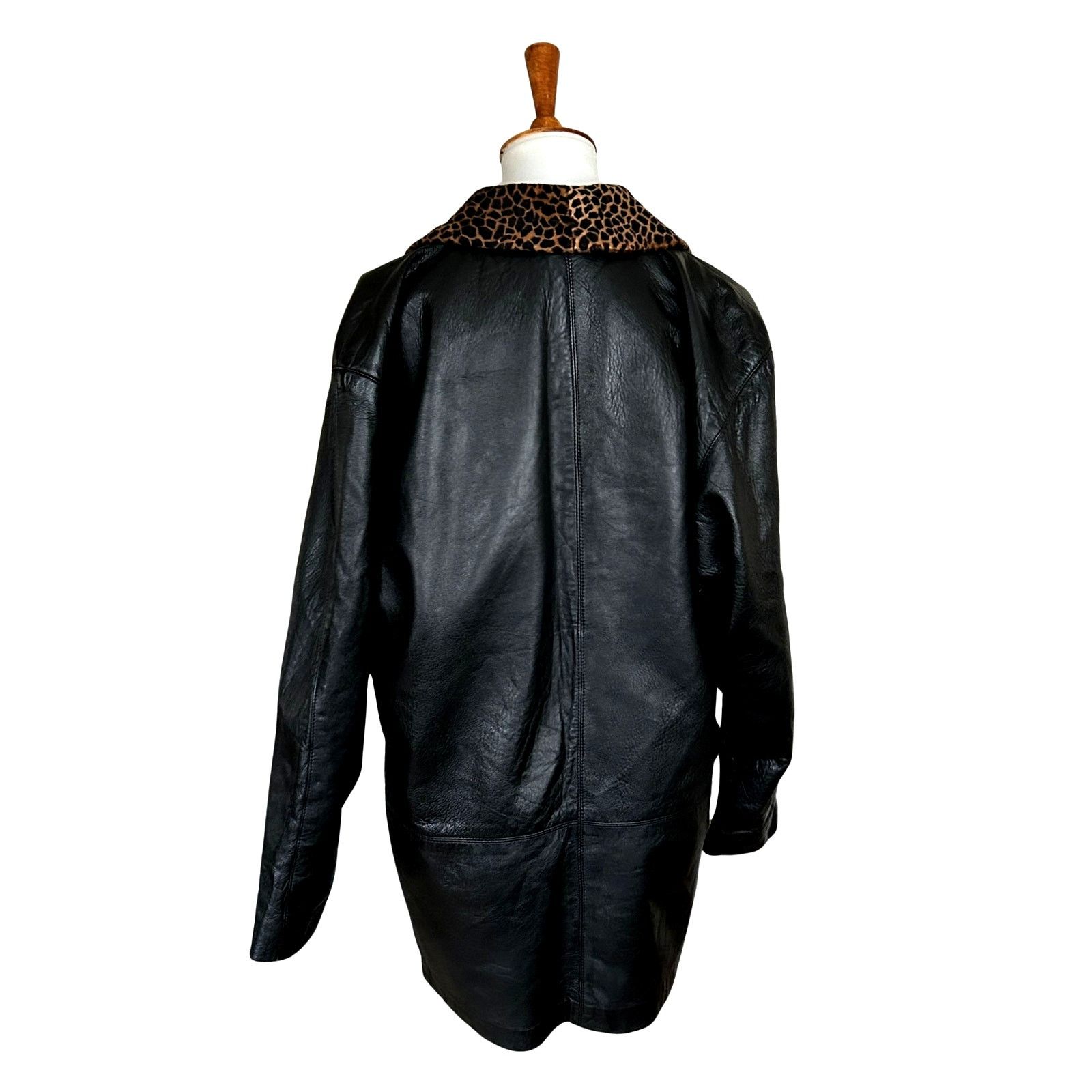 Vintage Vintage 1990s Black Leather Coat Pony Hair Collar Size M / US 6-8 / IT 42-44 - 5 Thumbnail