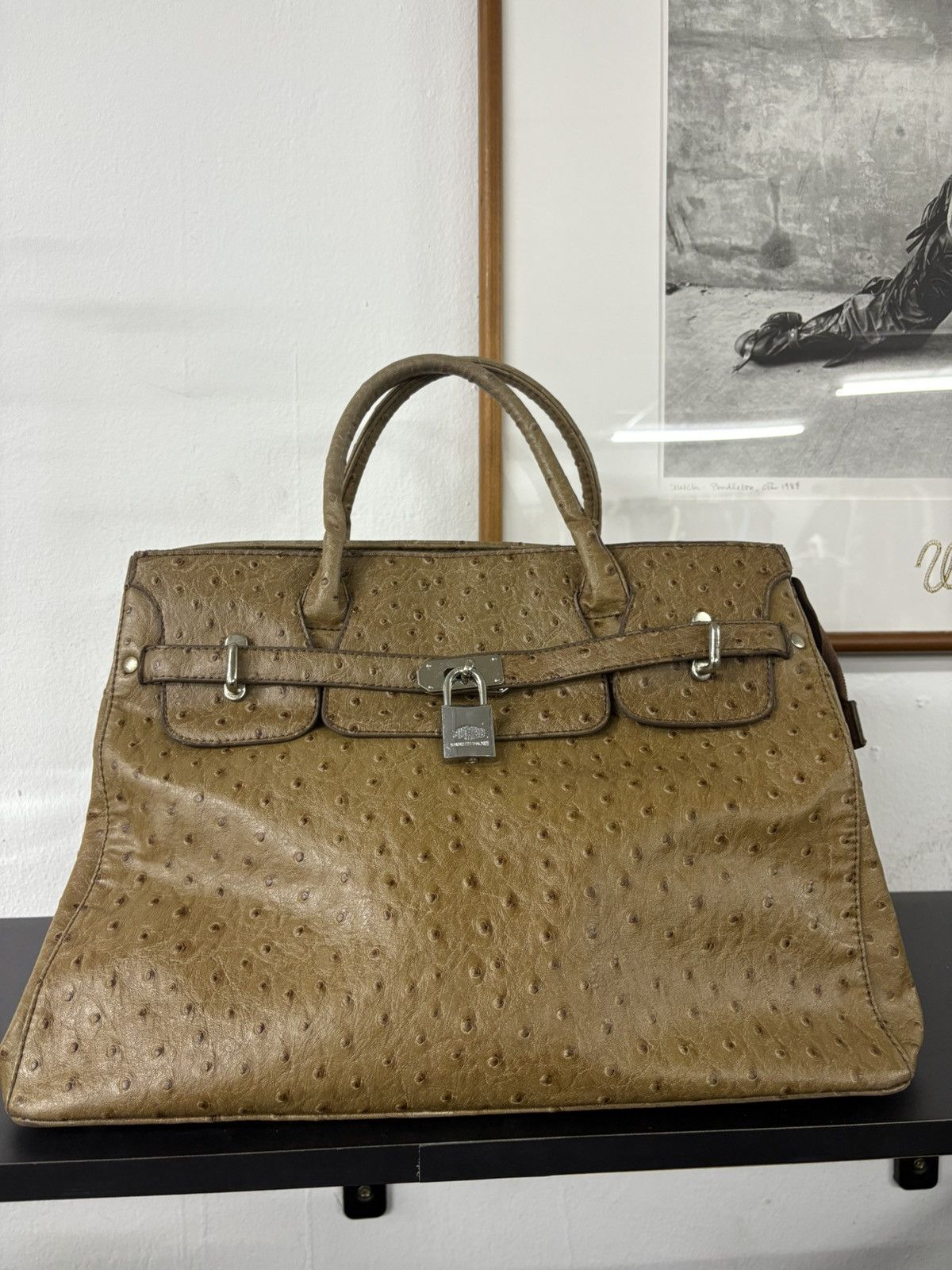 Handmade Birkin Style Hand Bag Ostrich Leather Size ONE SIZE - 2 Thumbnail