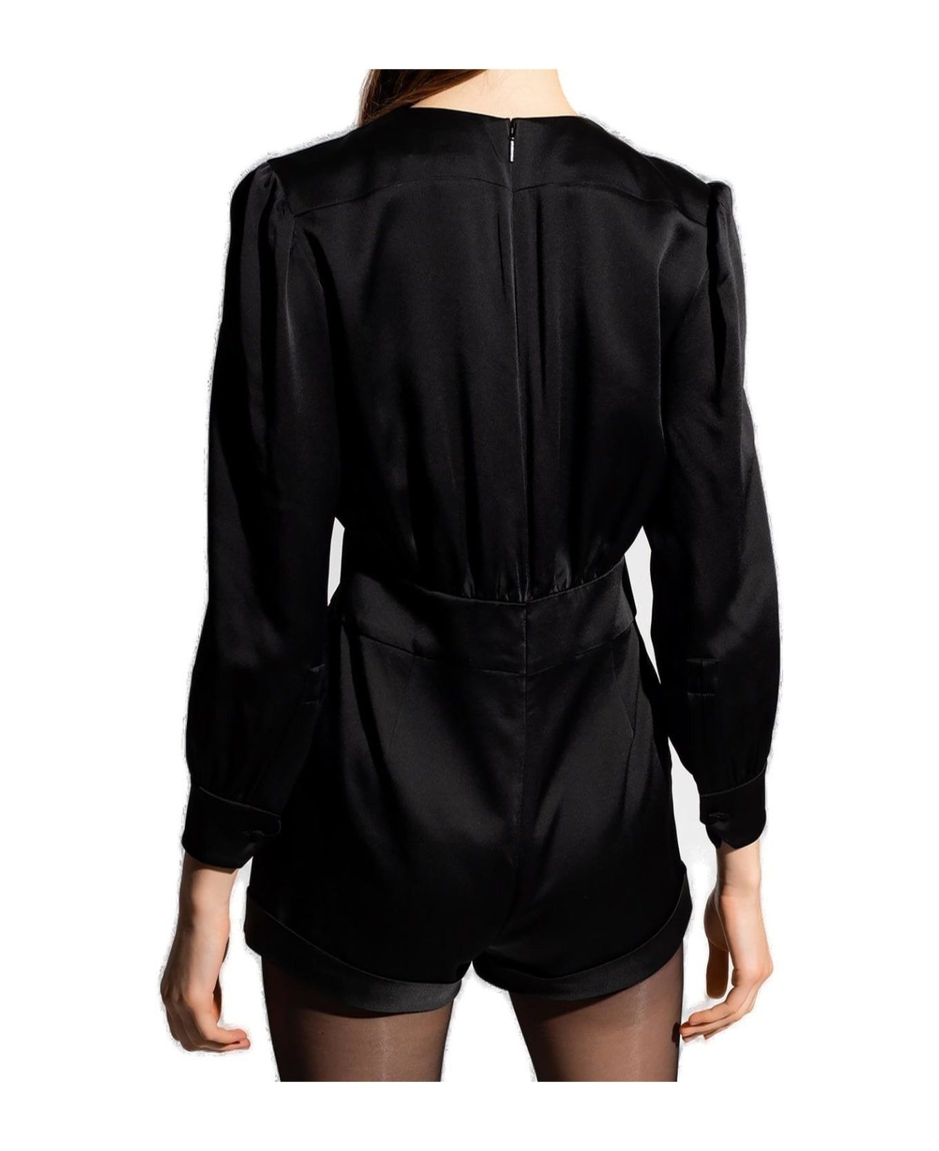 Saint Laurent Paris o1s1wg110625 686994 Long-Sleeve Playsuit in Satin in Black Size 26" / US 2 / IT 38 - 4 Thumbnail