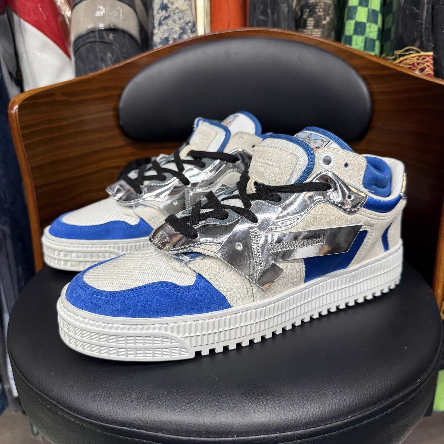 Off-White Blue High-Top Sneakers with Silver Accents Size US 8 / EU 41 - 1 Thumbnail