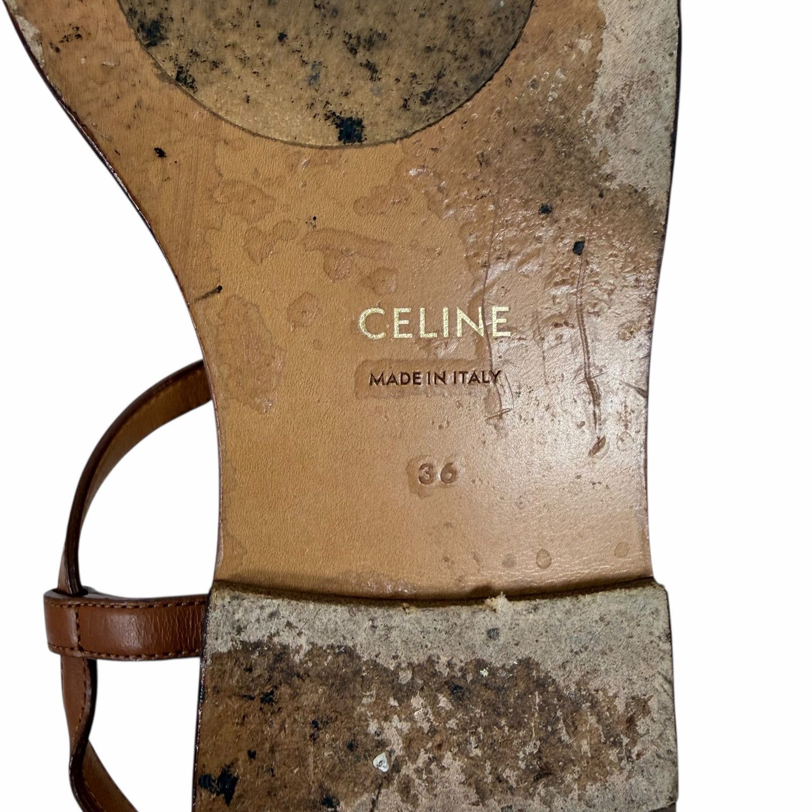 Celine Celine Triomphe Thong Leather Flat Sandal Brown Size 36 Size US 6 / IT 36 - 11 Thumbnail