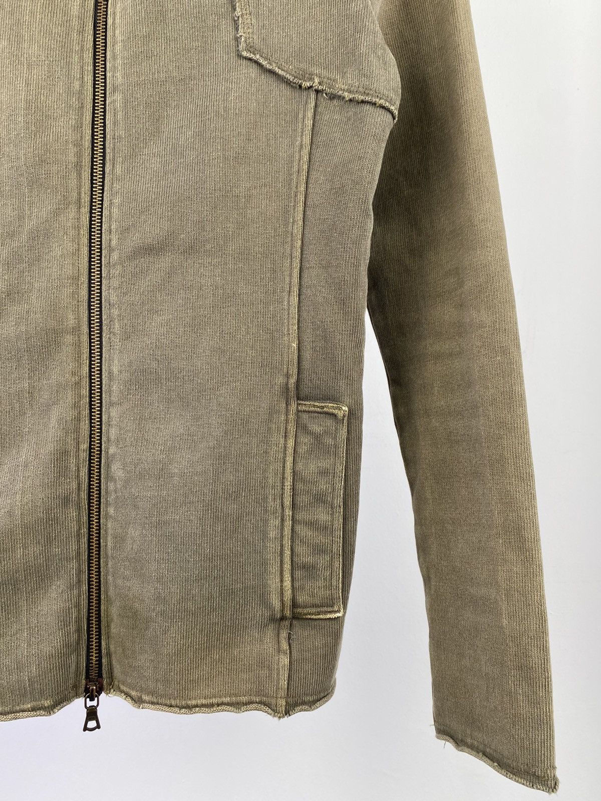 Japanese Brand No ID Y2K Distressed Zip Hoodie Jacket Olive Fade Slim Fit Size US M / EU 48-50 / 2 - 10 Thumbnail