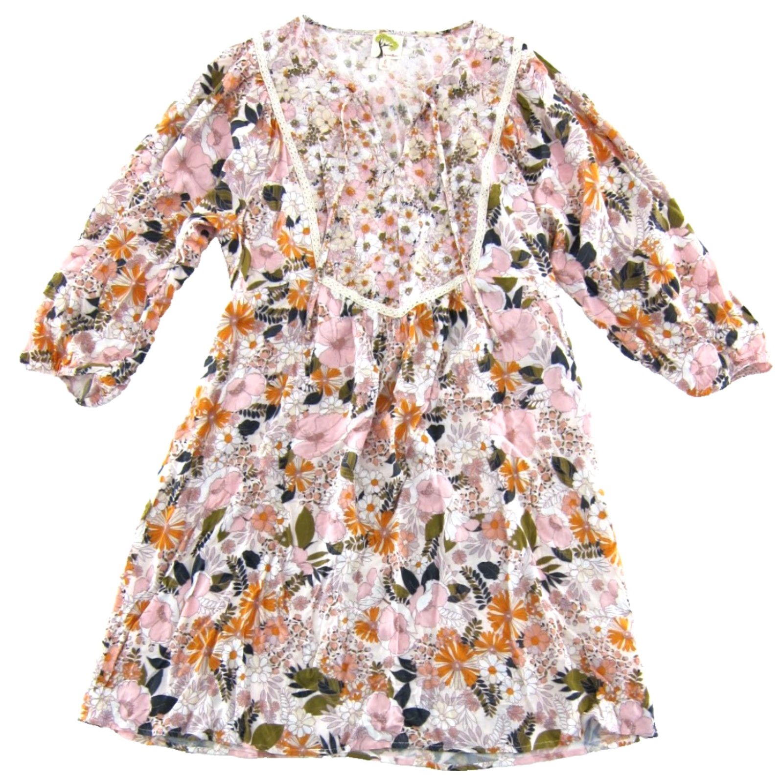 Anthropologie Fig And Flower Dress Maxi 3/4 Sleeve Tunic Pink Rayon L Womens Vintage No Size L / US 10 / IT 46 - 2 Thumbnail