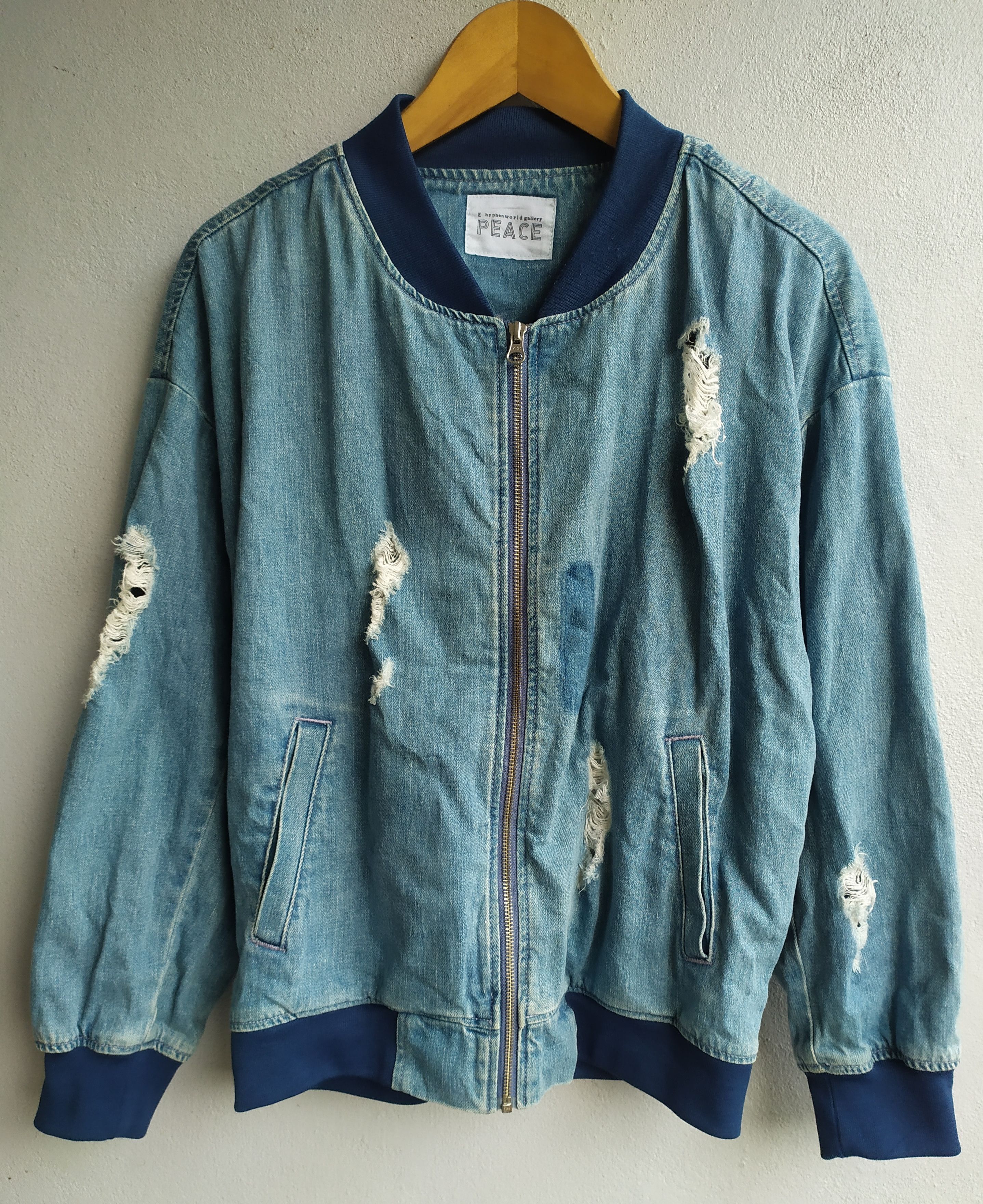 If Six Was Nine × Japanese Brand Vtg Peace By E Hyphen Distressed Denime jacket Size US M / EU 48-50 / 2 - 1 Thumbnail