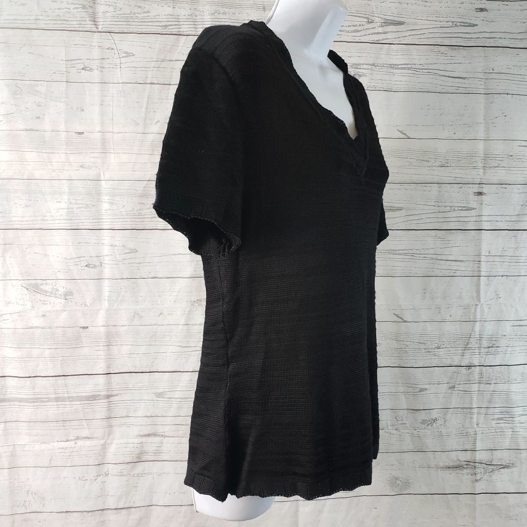 Vintage St John Womens Knit Top Black V-Neck Short Sleeve Sz M Size M / US 6-8 / IT 42-44 - 3 Thumbnail