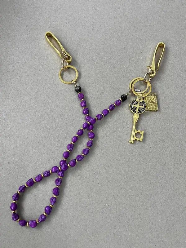 Jewelry Purple Black Gold Agate Wallet Chain, Jeans Chain Size ONE SIZE - 4 Thumbnail