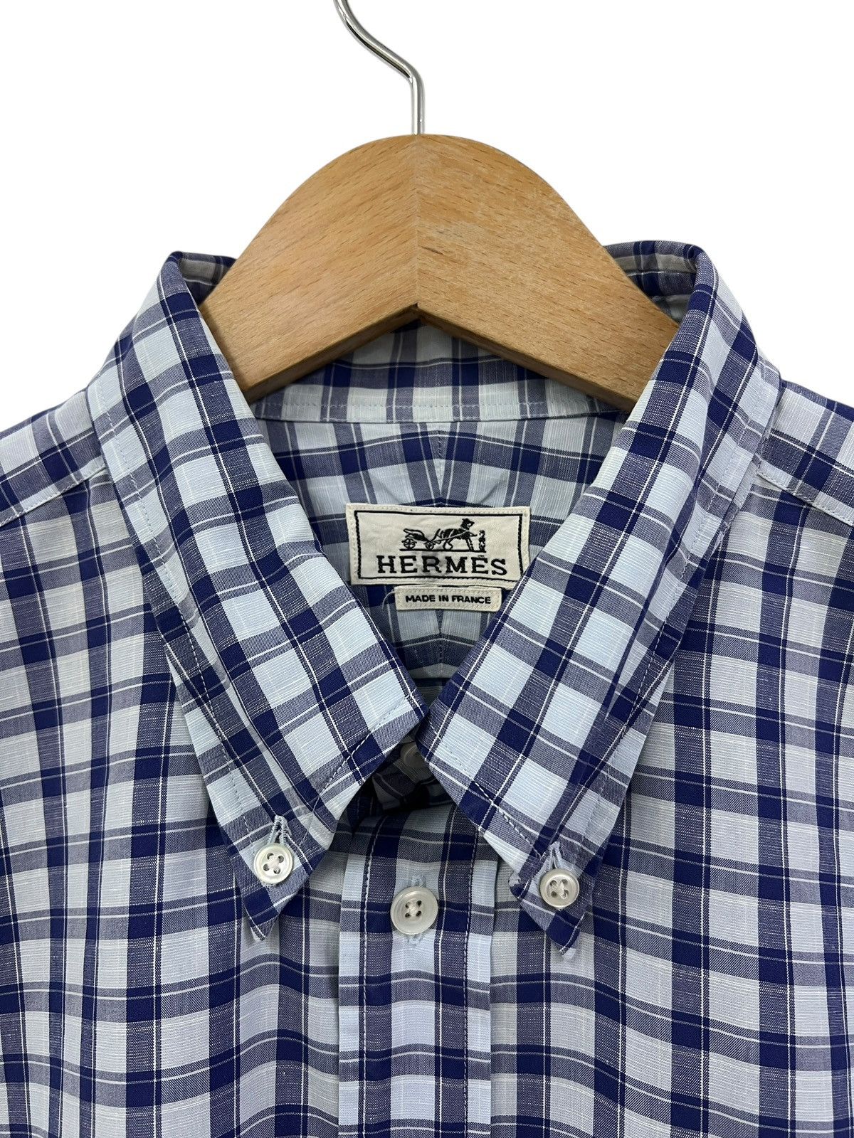 Hermes Vintage Hermes Blue Check Oversized Button Down Shirt Size US XXL / EU 58 / 5 - 4 Thumbnail