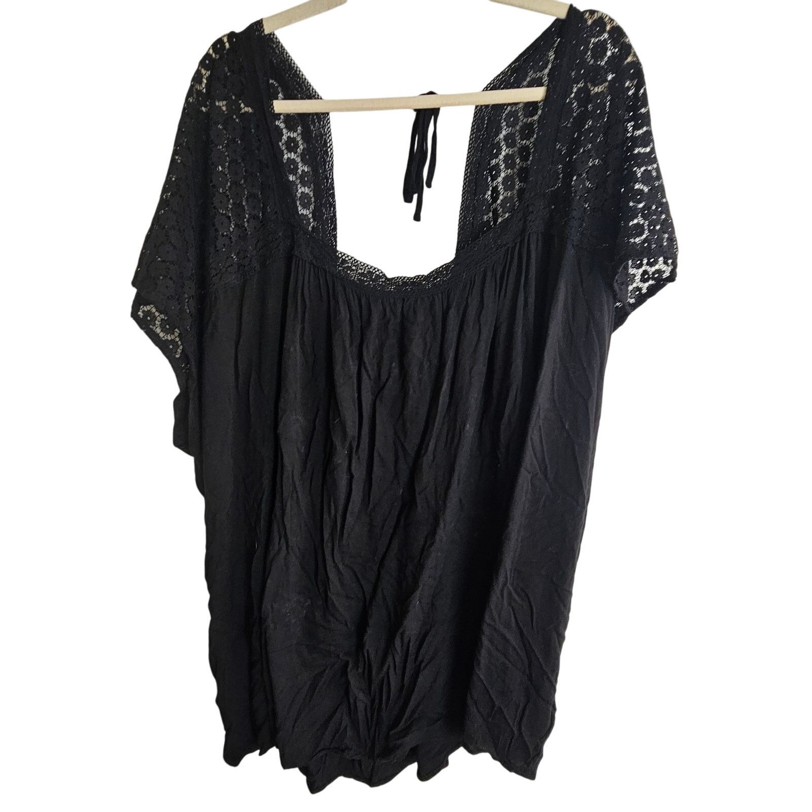 Corridor Torrid Womens Blouse Black Lace Slub Pullover 6X Stretch Size 4XL / US 24-26 - 2 Thumbnail