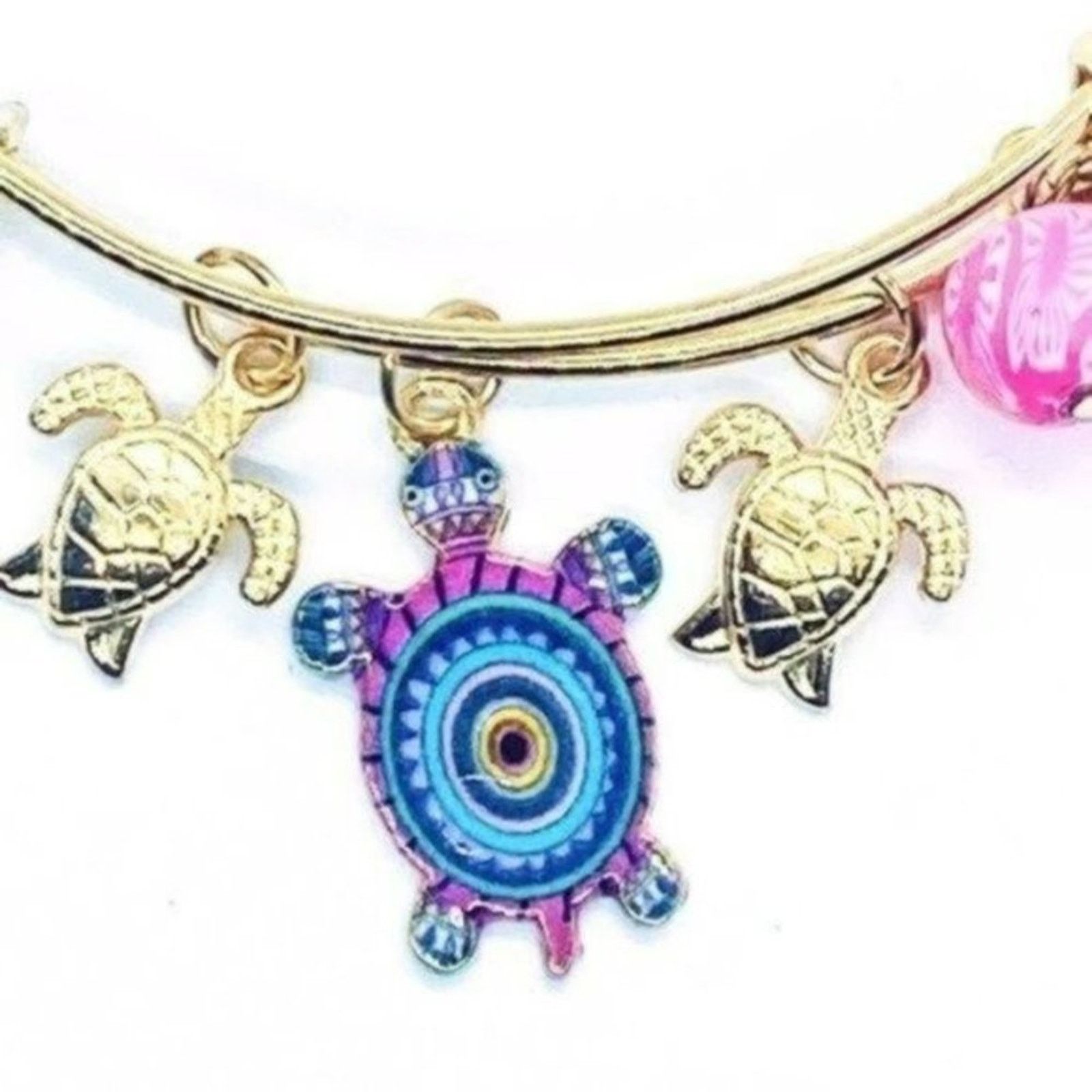 Other Beaded Sea Turtle Charm Colorful Bangle Bracelet Size ONE SIZE - 6 Thumbnail