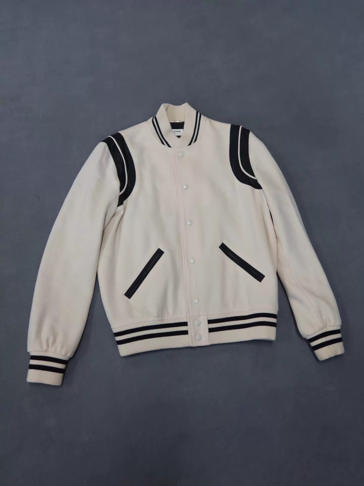 Saint Laurent Paris SAINT LAURENT Men's White Wool Baseball Jacket 46 Mint Size US S / EU 44-46 / 1 - 1 Thumbnail