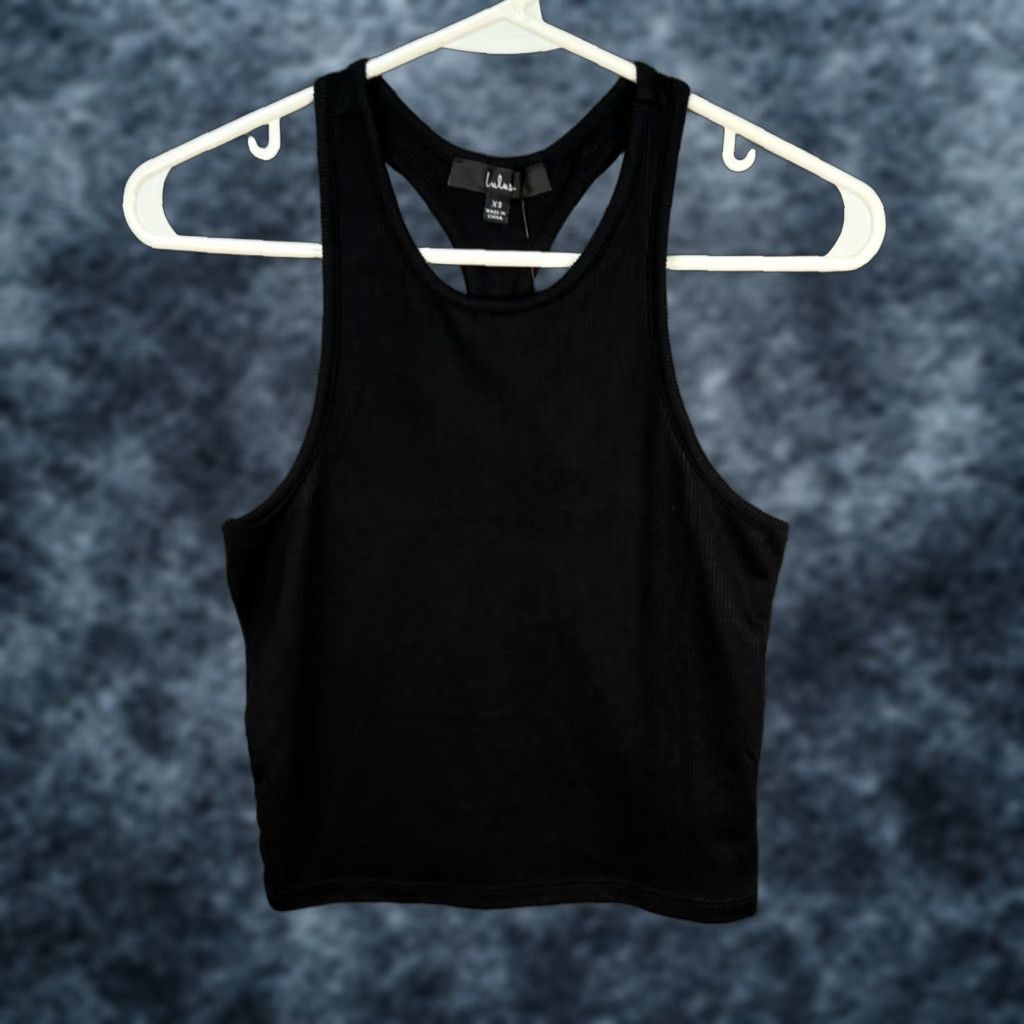 Lulus Lulus XS Black Tank Cropped Racerback Ribbed Cropped Tank Top Womens XS Black Summer Style New with Tags Size XS / US 0-2 / IT 36-38 - 1 Thumbnail