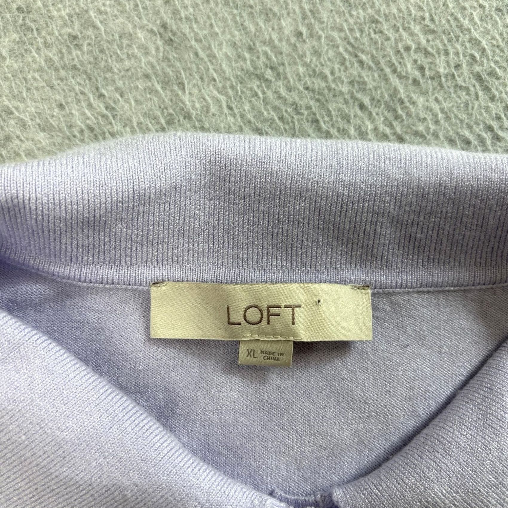 Loft LOFT Sweater Womens XL Lavender Short Sleeve Knit Polo Textured Preppy Classic Size XL / US 12-14 / IT 48-50 - 3 Thumbnail