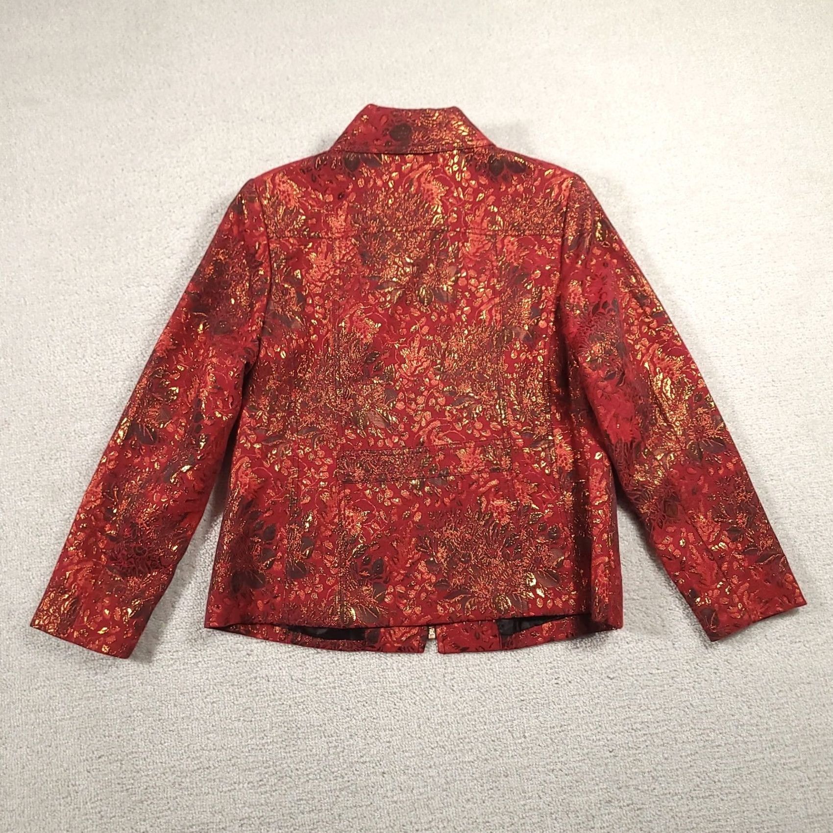 Vintage Kim Rogers Full Zip Jacket Women's 10P Petite Red Gold Shimmer Lined Floral Jacket Size L / US 10 / IT 46 - 7 Thumbnail