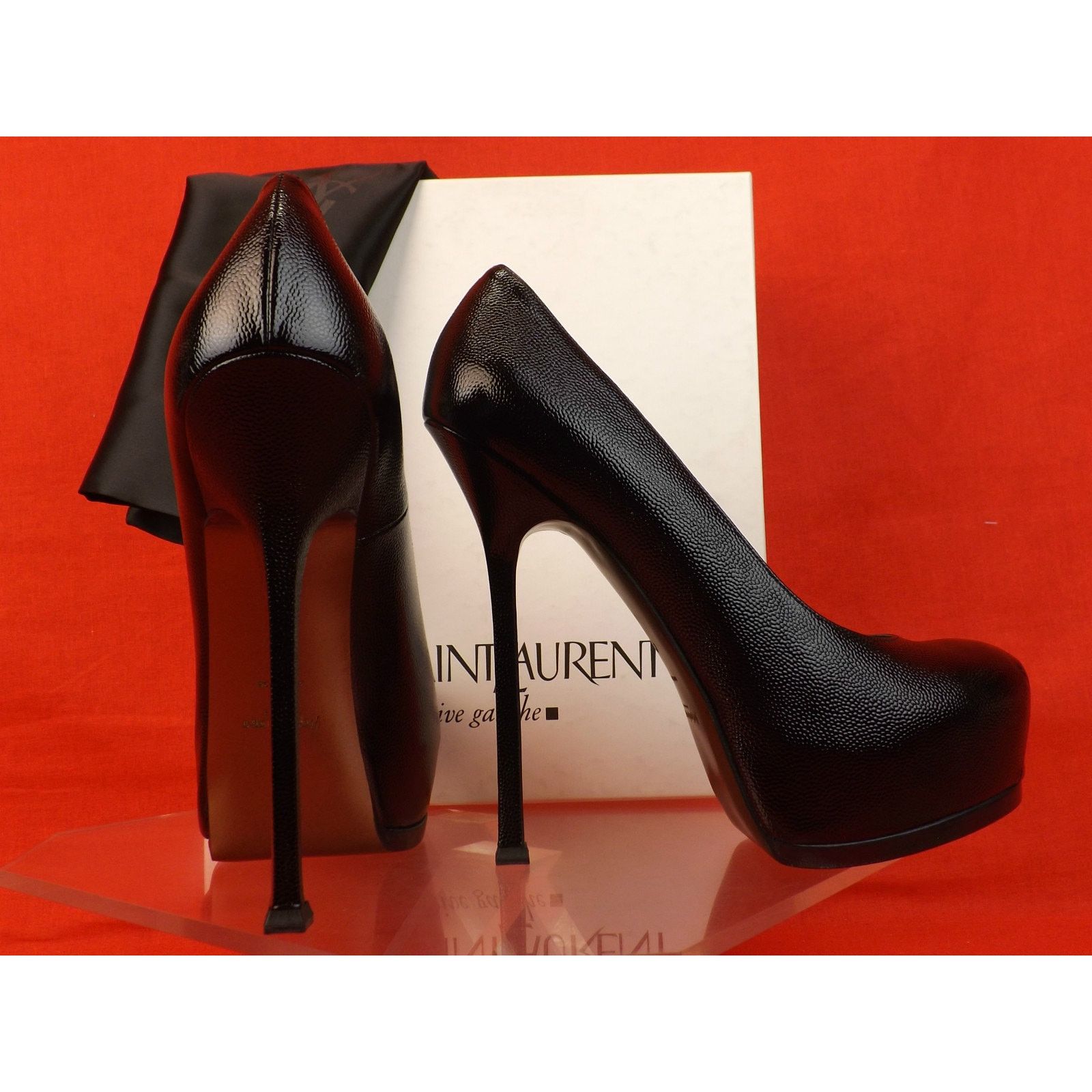 Yves Saint Laurent YVES SAINT LAURENT LEATHER BLACK TRIBTOO PLATFORM PUMPS 39.5 Size US 9.5 / IT 39.5 - 6 Thumbnail
