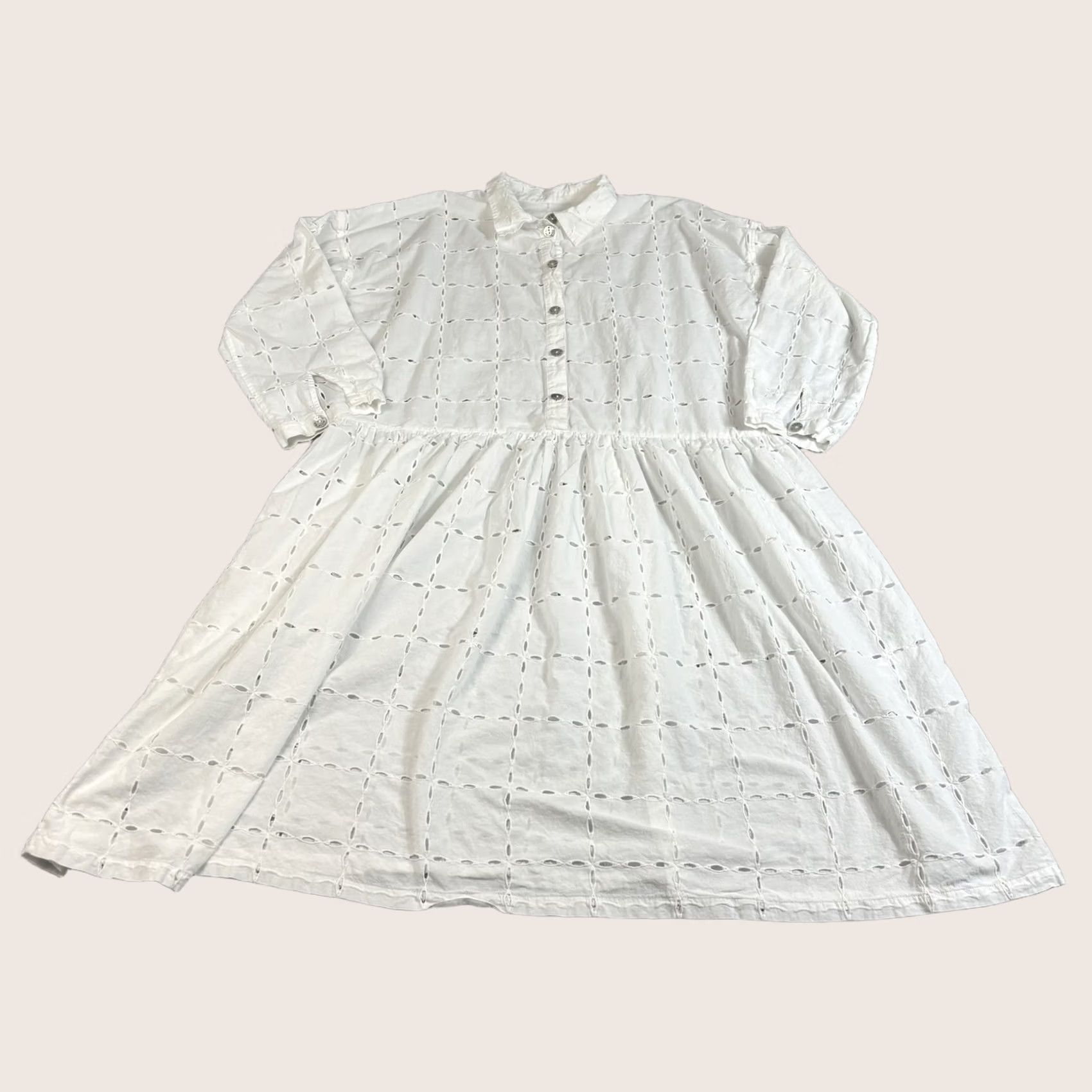 Vintage Bitte Kai Rand Dress Women XL White Eyelet Organic Cotton Boho Shirt Dress 3/4 Sleeve Casual Midi A-line 100% Cotton Size XL / US 12-14 / IT 48-50 - 1 Thumbnail
