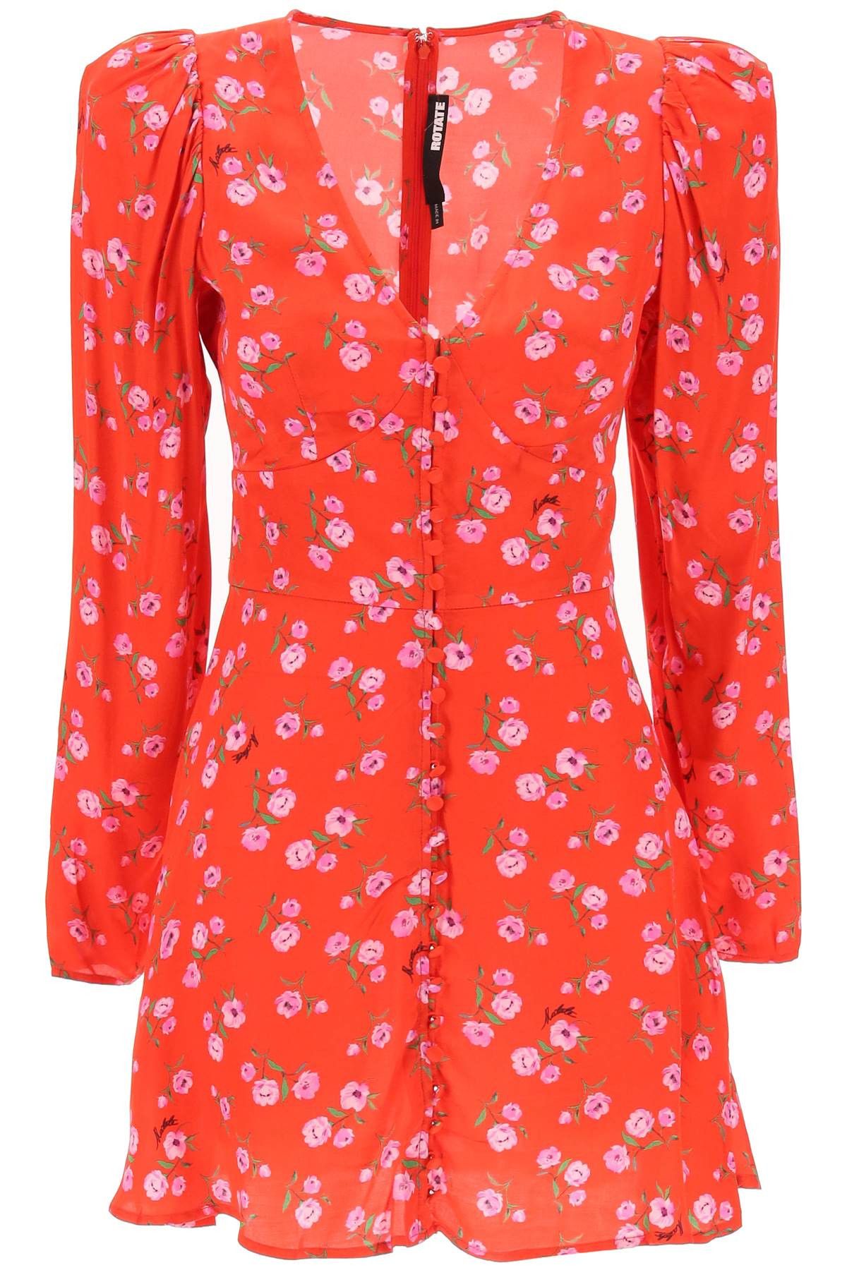image of Rotate Birger Christensen Rotate Floral Printed Satin Mini Dress in Wildeve Cluster High Risk Red C