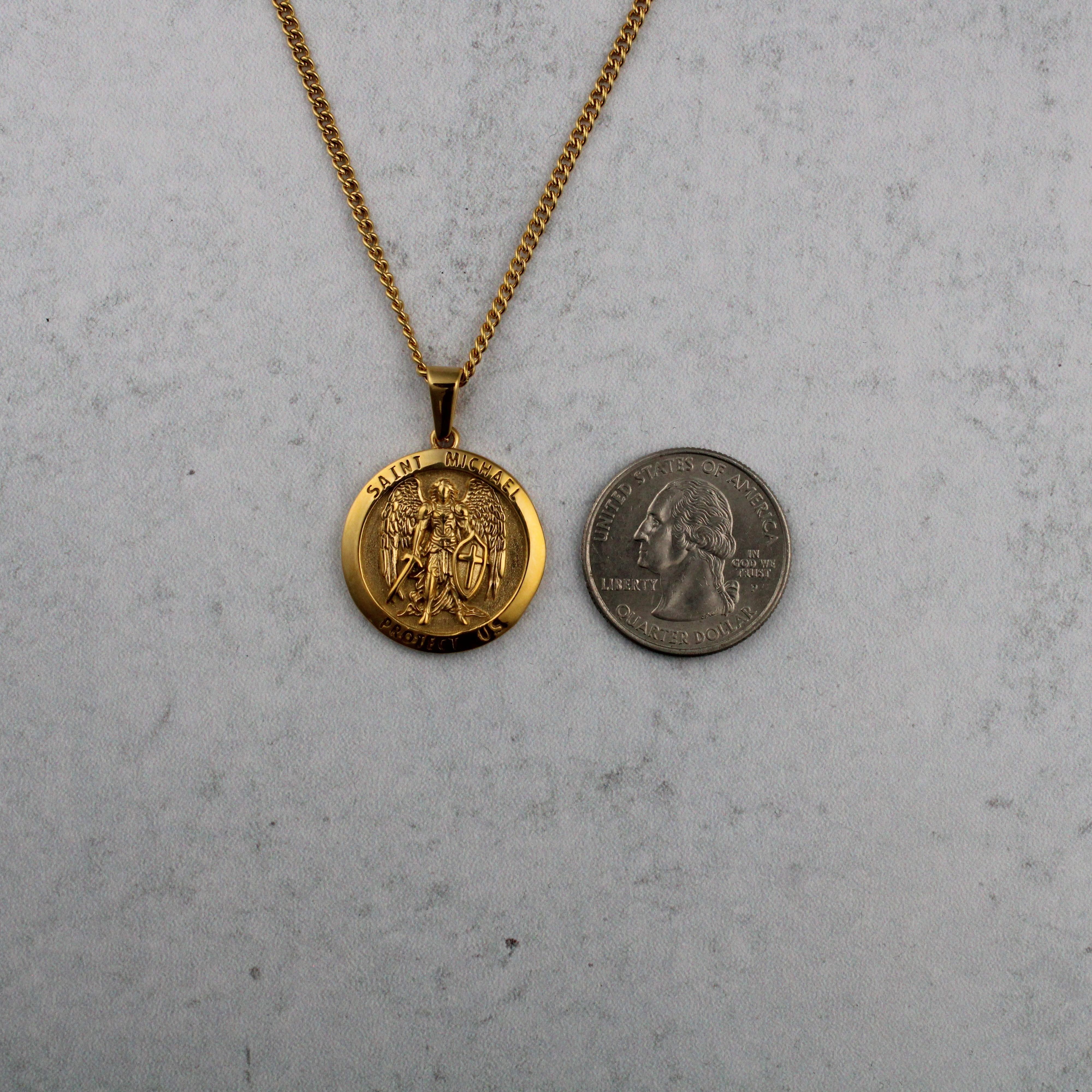 Jewelry Gold Archangel Saint Michael Pendant Chain Necklace Size ONE SIZE - 5 Thumbnail
