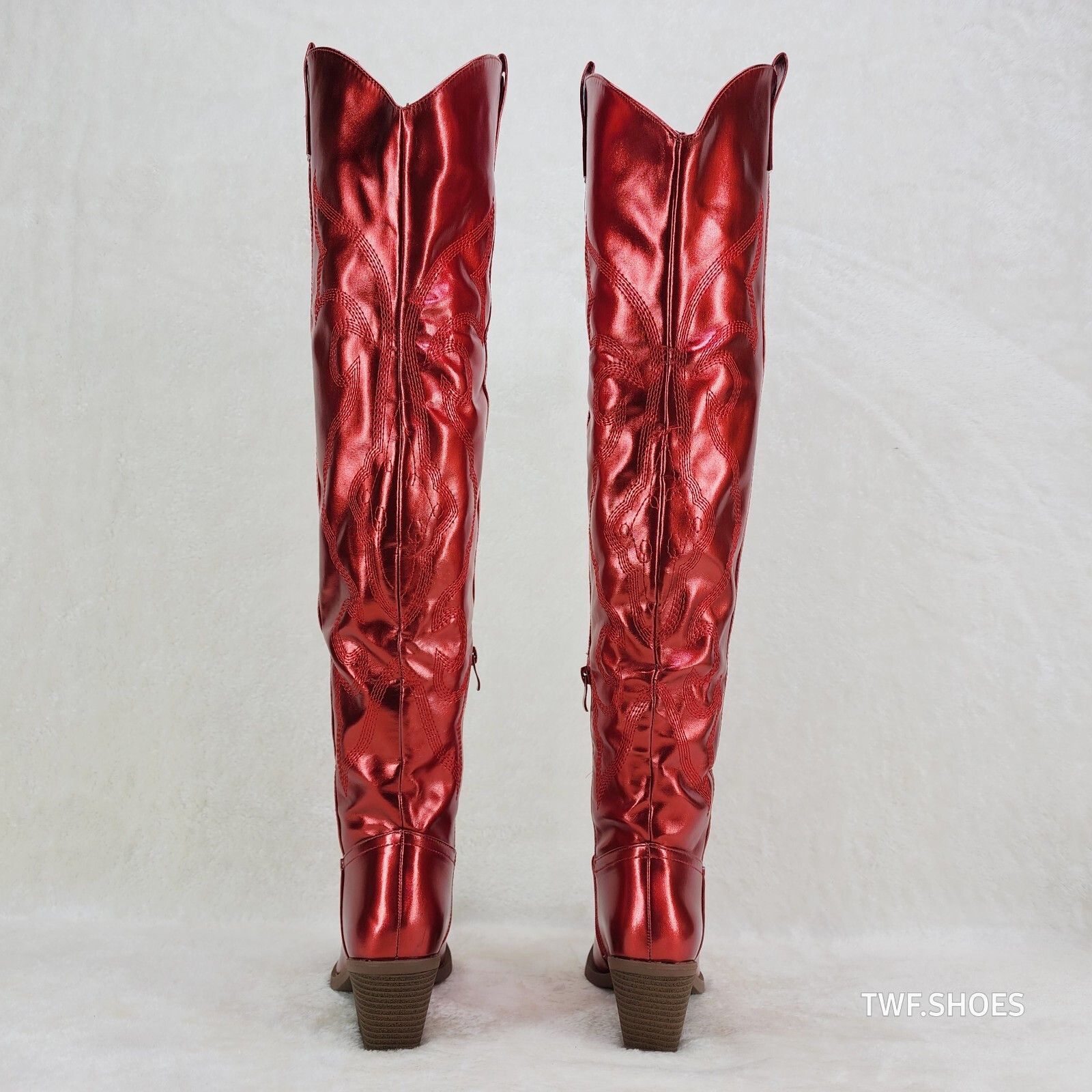 Other Country Disco Cowboy Metallic Red Western Cowgirl OTK Thigh Size US 8.5 / IT 38.5 - 3 Thumbnail