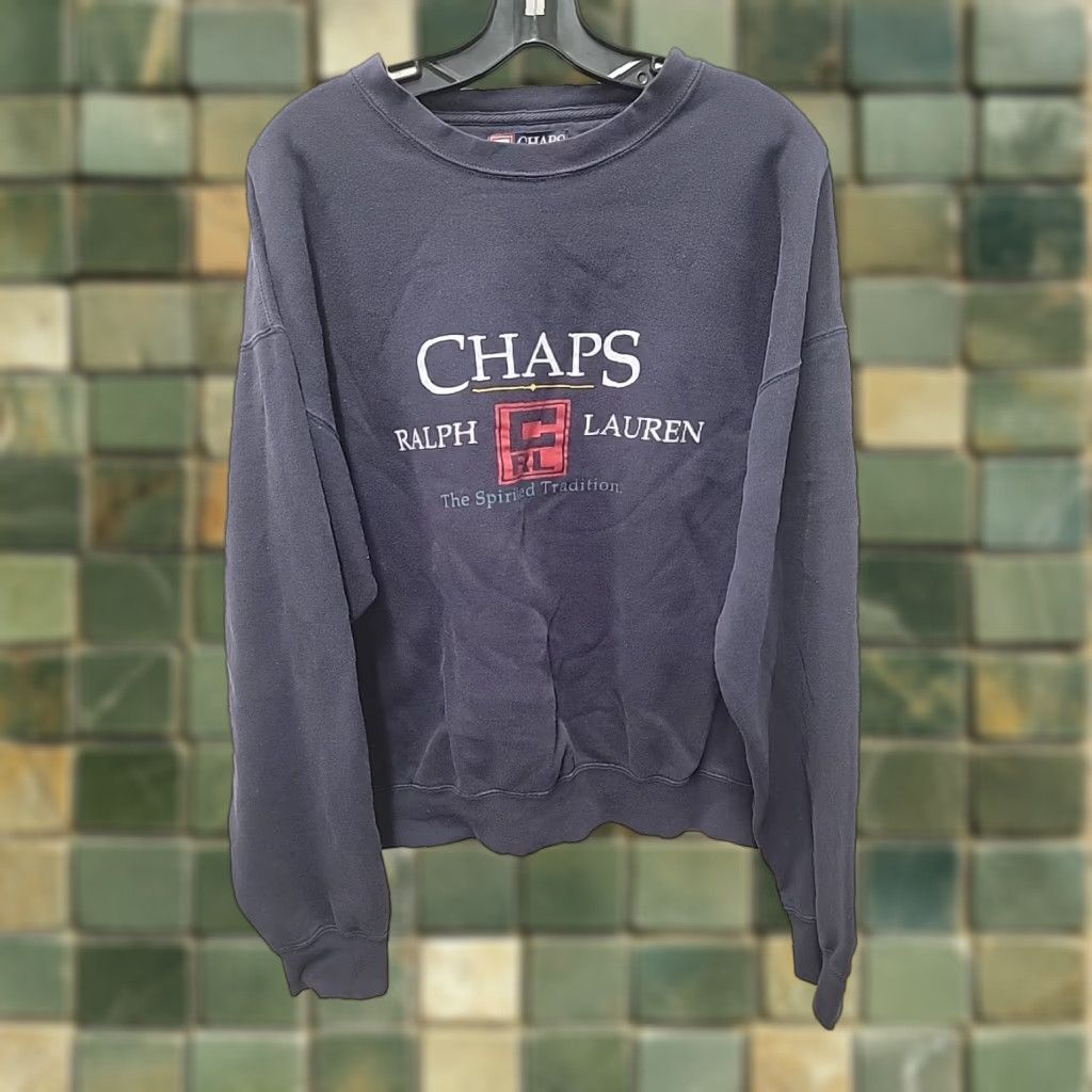 Chaps VINTAGE Chaps Ralph Lauren Sweatshirt The Spirited Tradition 90s Crew Neck Long Sleeve Blue M Mens Graphic Print Distressed Size US M / EU 48-50 / 2 - 1 Thumbnail