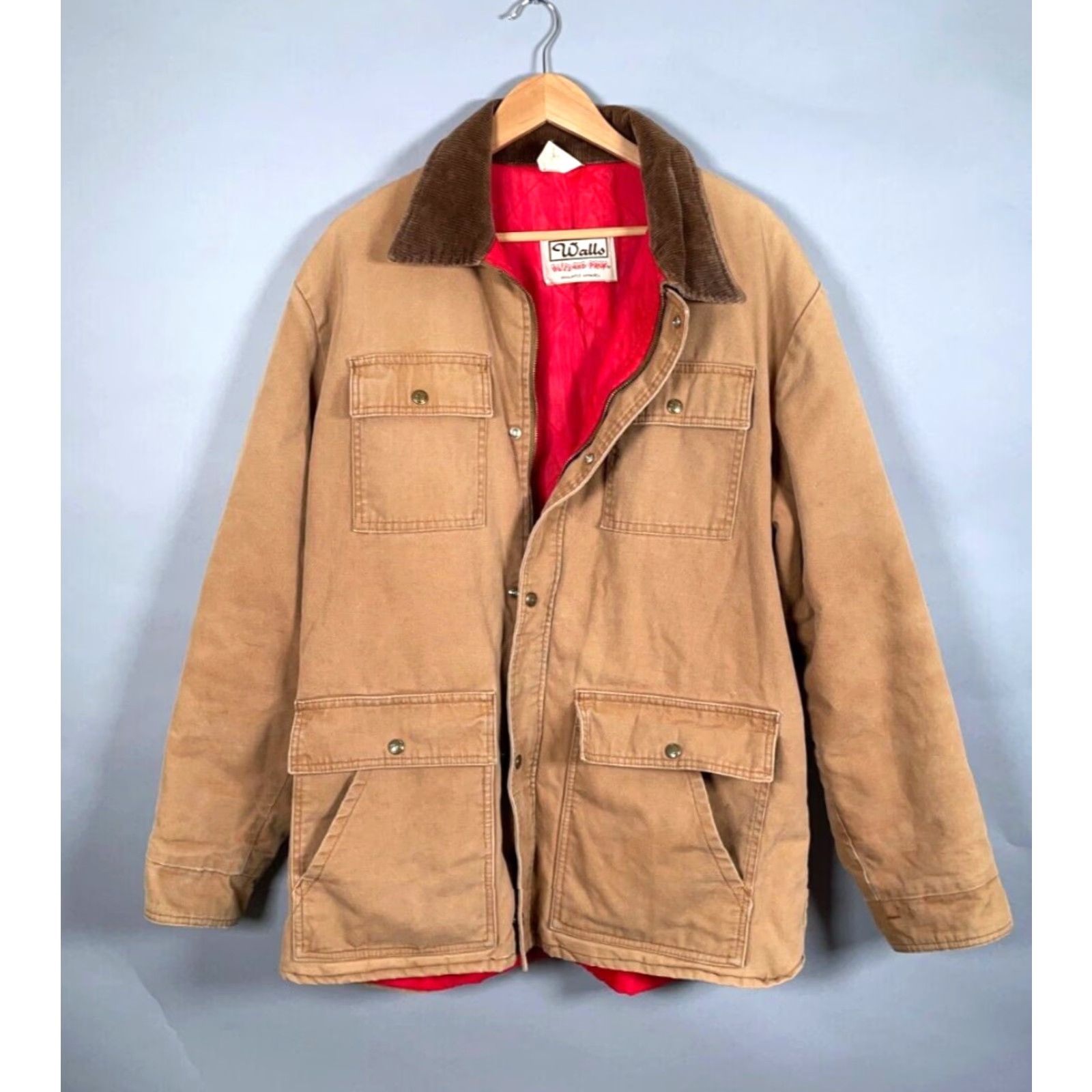 Walls Walls Vintage XL Tall Chore Jacket Pruf Blizzard Canvas Quilt Lined Brown Red Cotton Nylon Shell Bomber Coat Workwear Mens XLT Jacket Size US XL / EU 56 / 4 - 2 Thumbnail