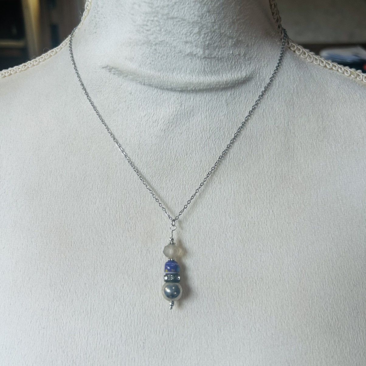 Handmade Handcrafted art glass bead drop pendant on chain necklace Size ONE SIZE - 3 Thumbnail