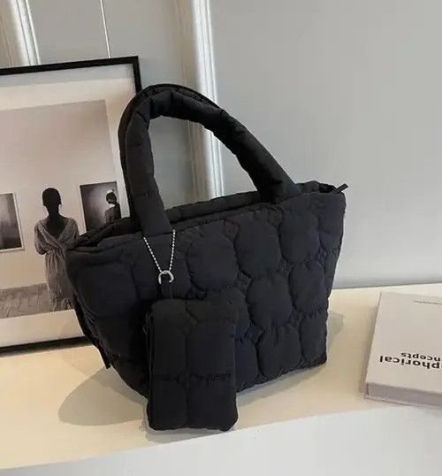 Leather Fashion Quilted Embroidery Thread Handbag Size ONE SIZE - 4 Thumbnail