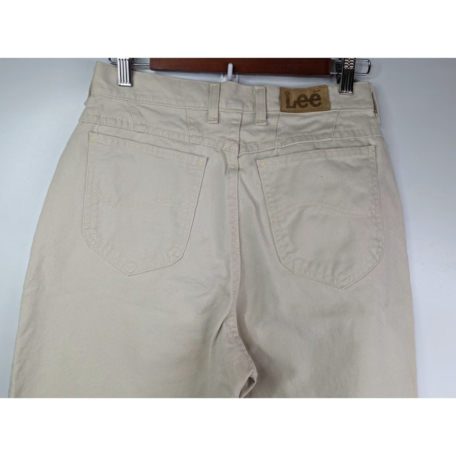 Lee VINTAGE Lee Pants Khakis Women Beige 12 High Rise Flat Front Tapered Cotton Denim Union Made Size 34" / US 12 / IT 48 - 6 Thumbnail