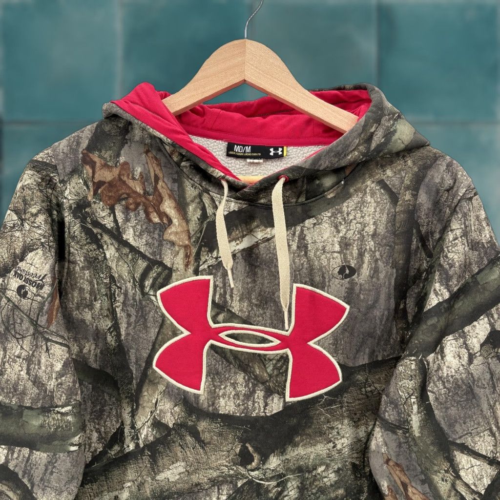 Under Armour Under Armour Hoodie Mens M Green Camo Fleece Pullover Mossy Oak Hunting Logo Pocket Hooded Crew Neck Fall Winter Mens Size US M / EU 48-50 / 2 - 1 Thumbnail