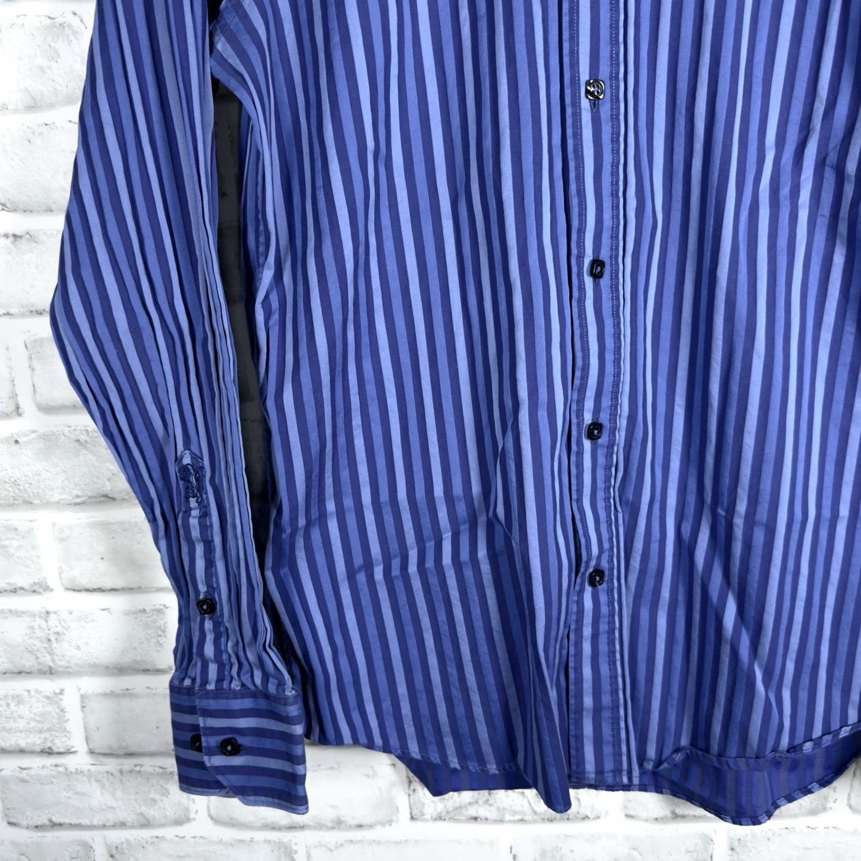 BUGATCHI Bugatchi Shaped Fit Cotton Striped Long Sleeve Button-Down Shirt Mens M Blue Shirt Size US M / EU 48-50 / 2 - 3 Thumbnail