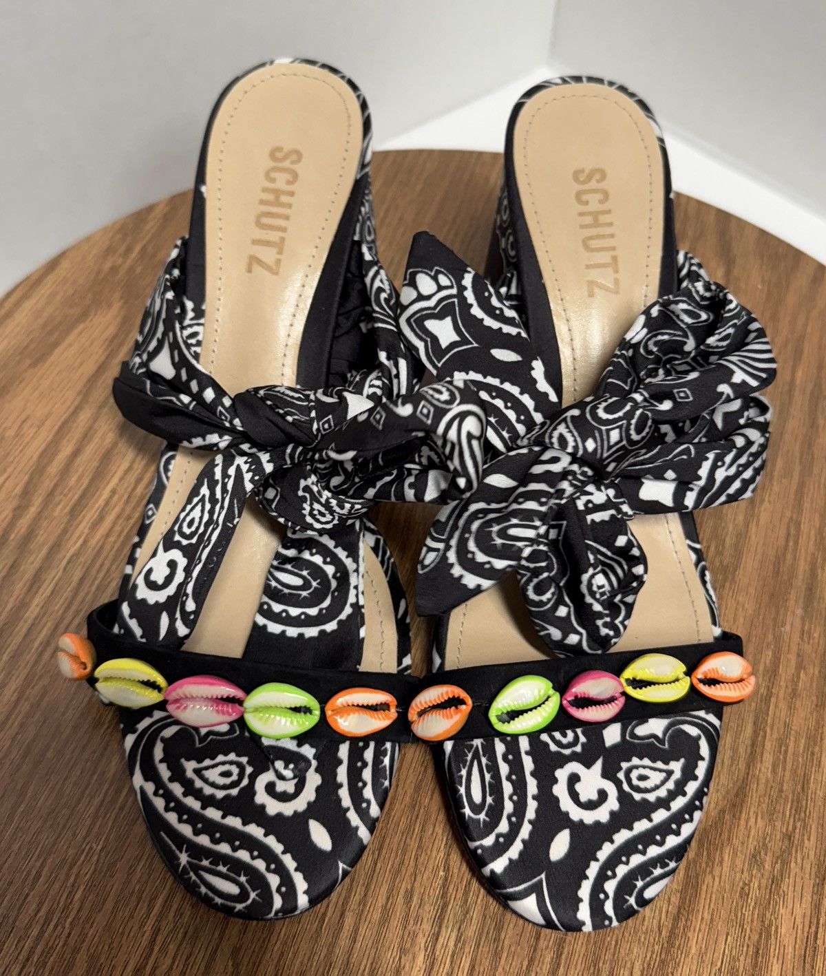 SCHUTZ Schutz Malia Embellished Shell Bandana Slide Tie Sandals Size US 9 / IT 39 - 1 Thumbnail