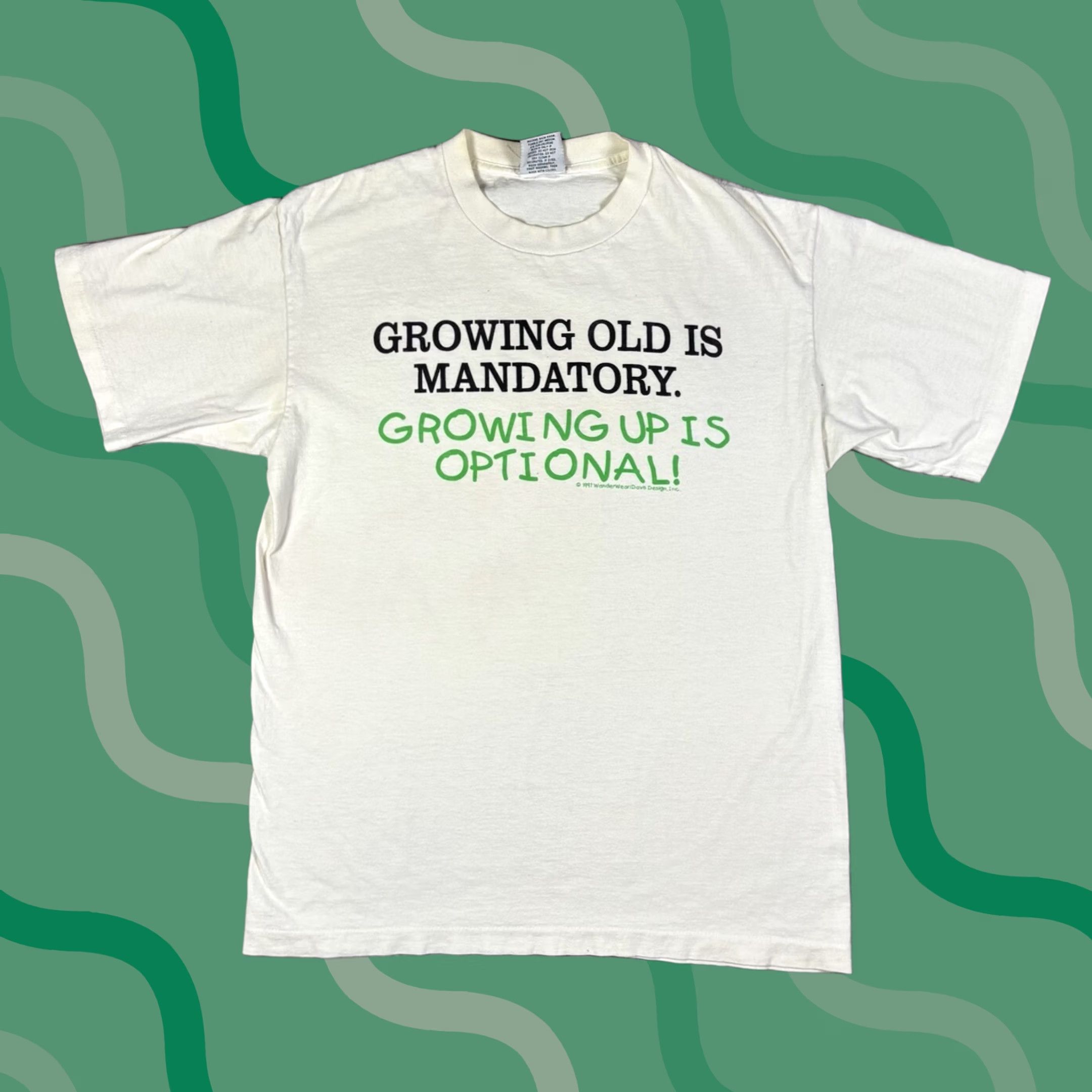 Vintage VINTAGE 90s Funny Quote Humor T Shirt Mens size L White Happy Mom Stitch Free! Growing up is optional Size US L / EU 52-54 / 3 - 1 Thumbnail