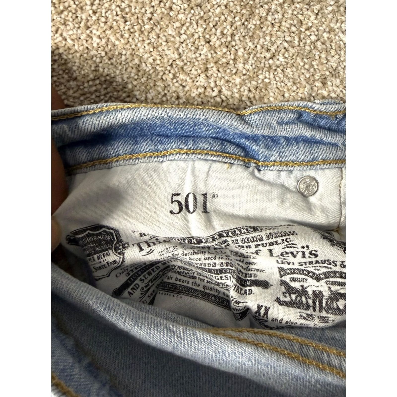 Levi's Levi's 501 Shorts Bermuda Mens 33 Blue Denim Distressed Button Fly Cutoff 9in Inseam Casual Summer Size US 33 - 7 Thumbnail