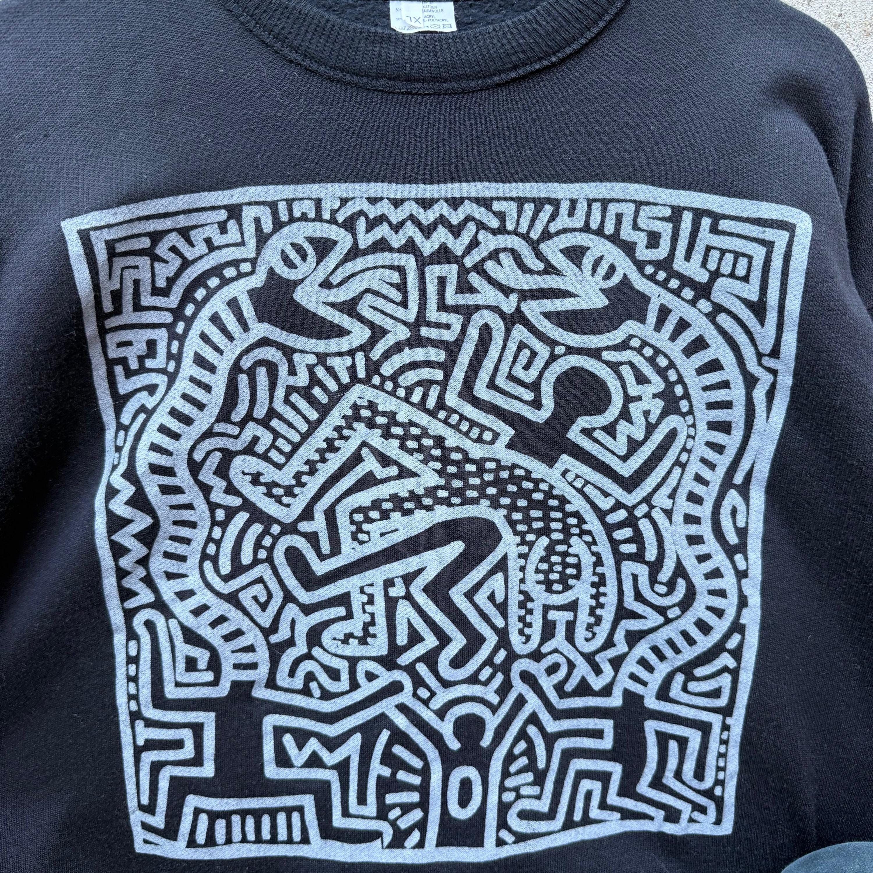 Vintage 90's Keith Haring Artwork Black Sweatshirt Crewneck Size US L / EU 52-54 / 3 - 4 Thumbnail