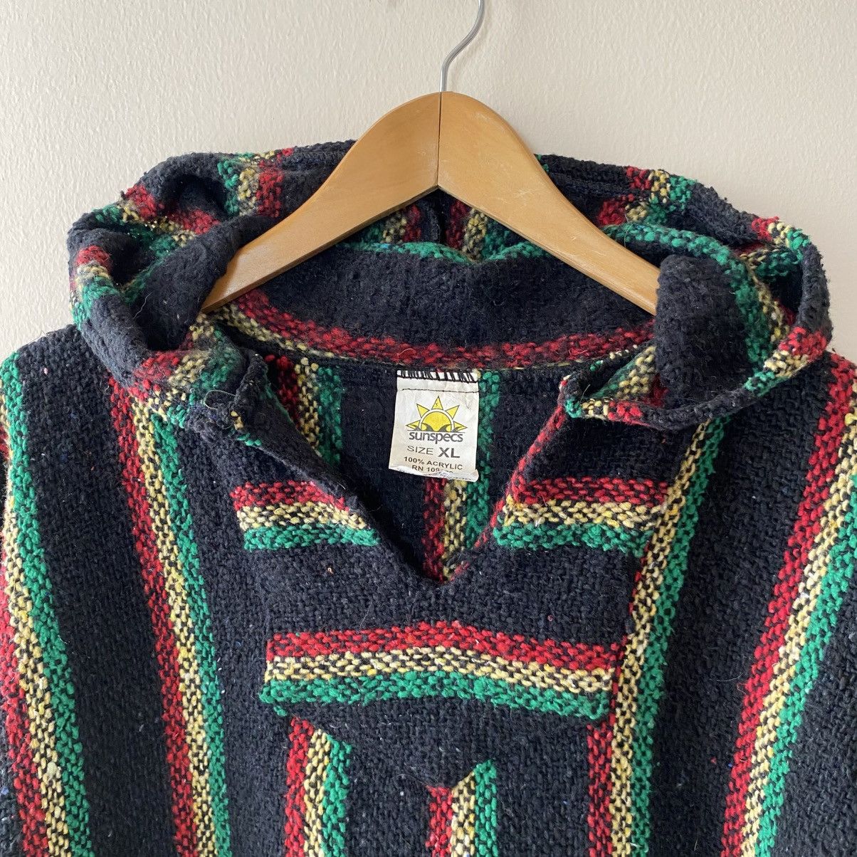 Vintage Black Baja Hoodie with Red, Green & Yellow Stripes Size US XL / EU 56 / 4 - 17 Thumbnail