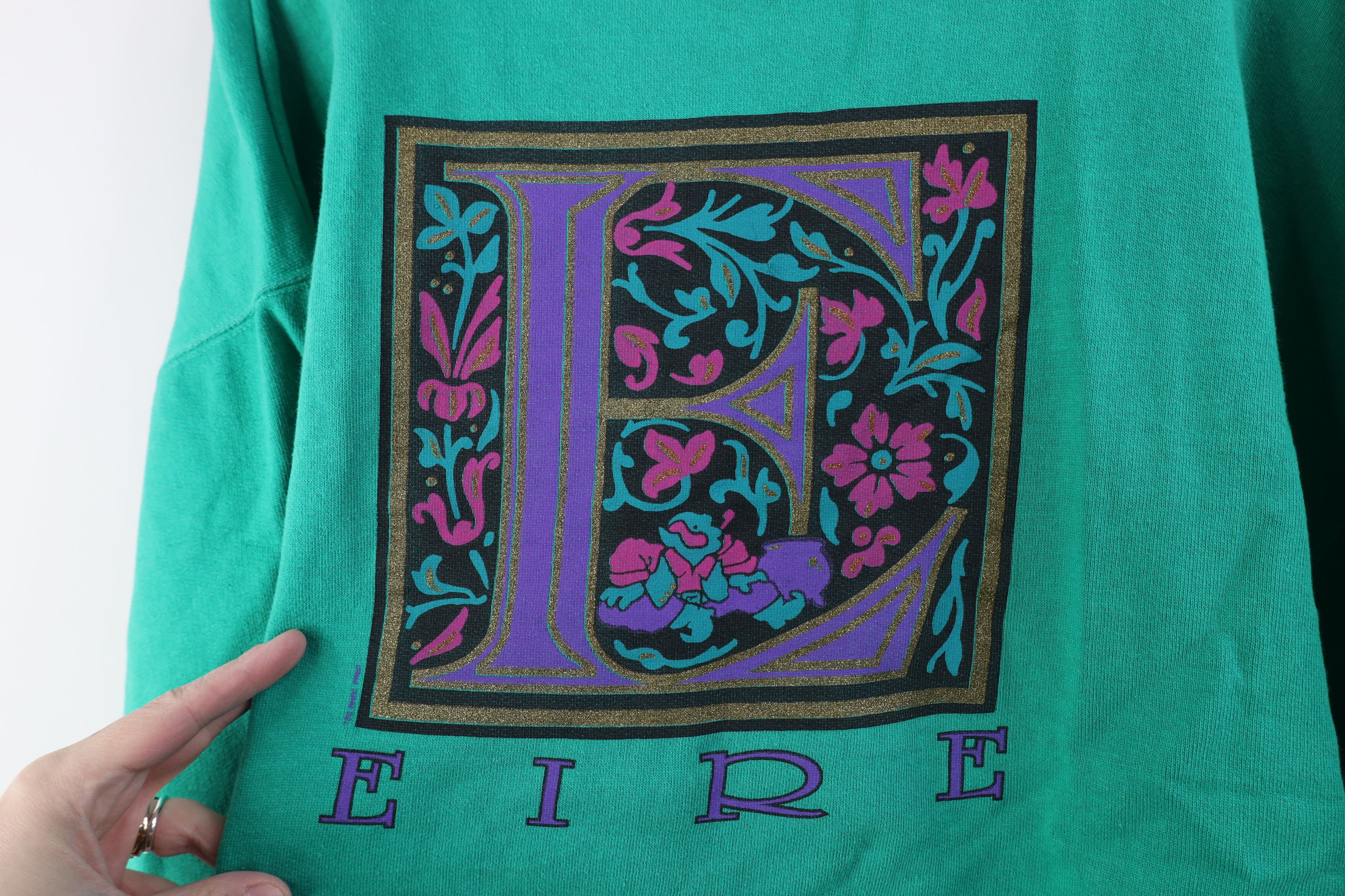 Vintage Vintage 90s Eire Ireland Flower Crewneck Sweatshirt Teal Size L / US 10 / IT 46 - 4 Thumbnail