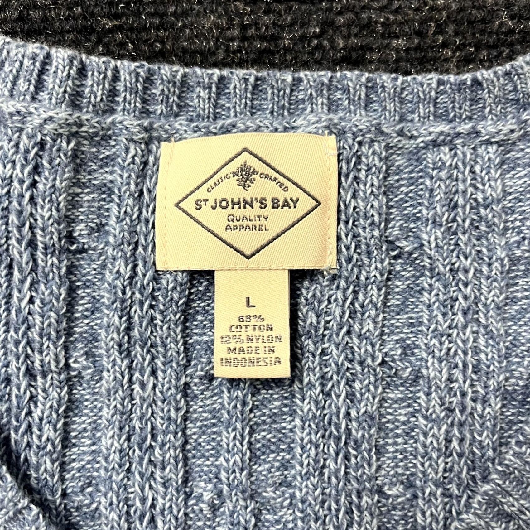 Vintage St. John's Bay Sweater Womens Large Blue V-Neck Pullover Cable Knit Size L / US 10 / IT 46 - 3 Thumbnail