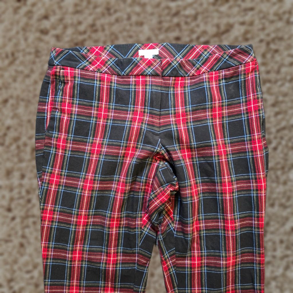 J. Jill J. Jill Pants Women 14P Red Plaid Bi Stretch Legging Ankle Crop Career Tapered Flat Front Ponte Cotton Rayon Spandex 24in Inseam Casual Travel Women's Size 36" / US 14 / IT 50 - 1 Thumbnail